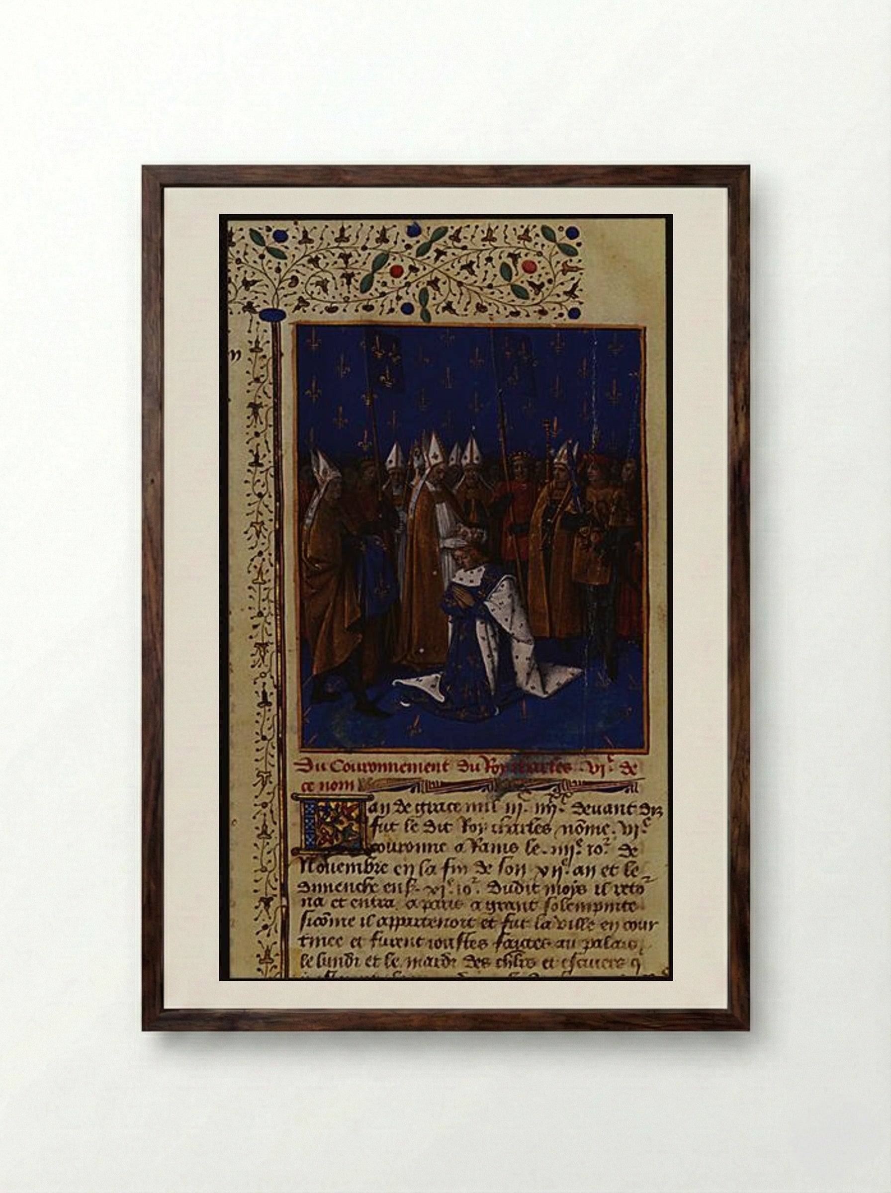 Coronation of Charles VI in 1380 in Reims - Jean Fouquet - Framed Print Dark Wood