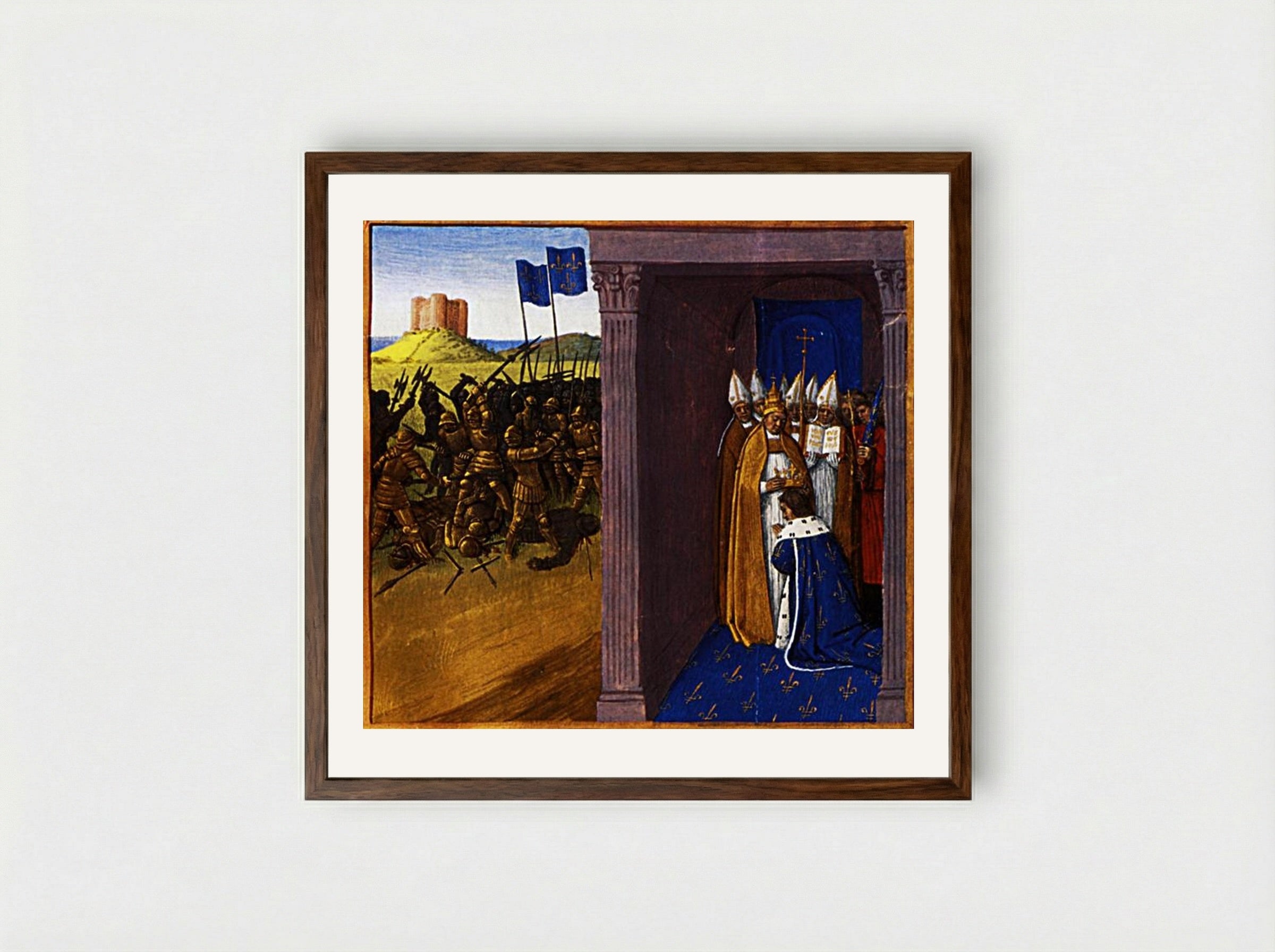 Coronation of Pepin the Short in Laon - Jean Fouquet - Framed Print Dark Wood