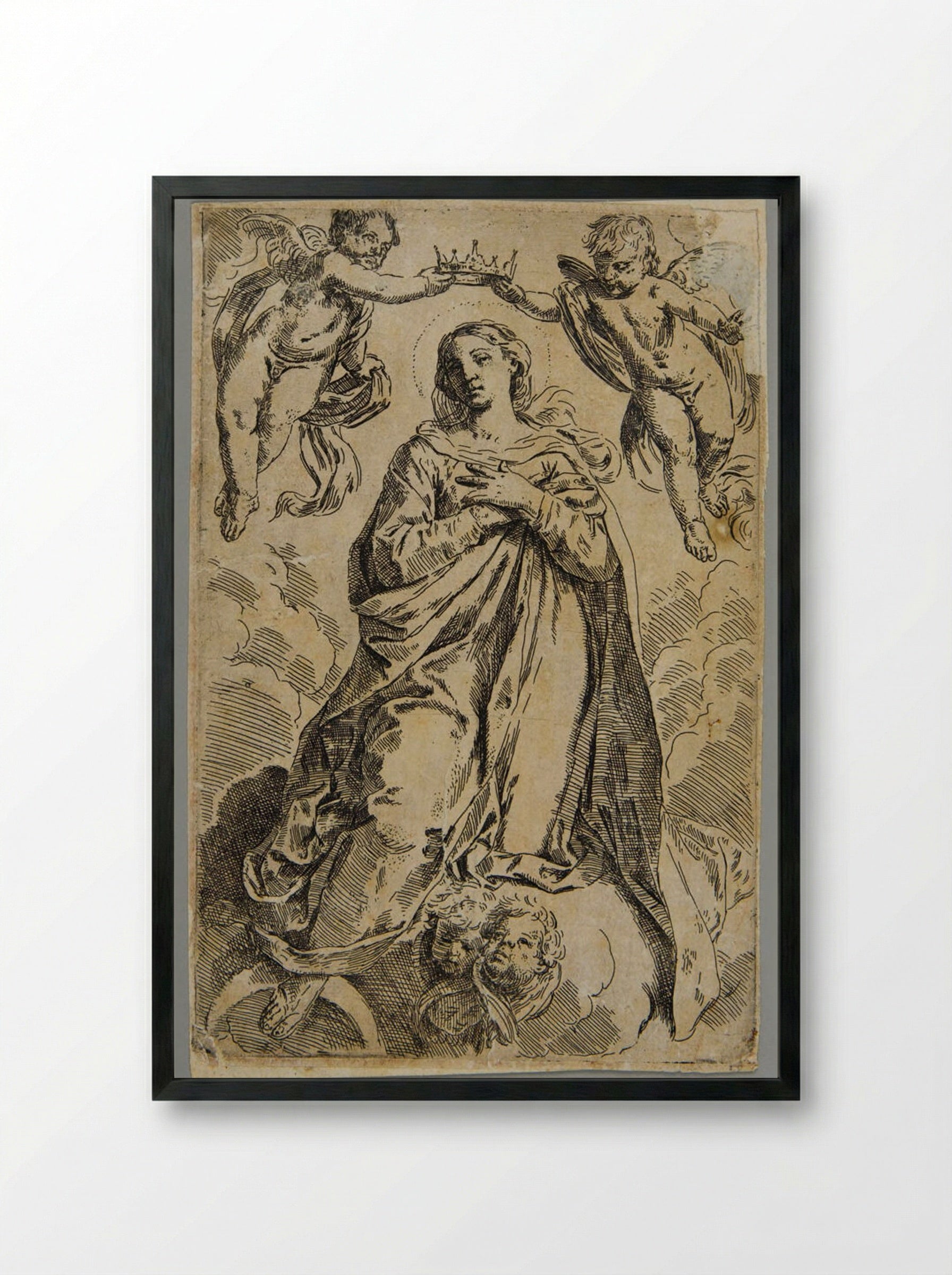 Coronation of the Virgin - Simone Cantarini - Framed Print Black