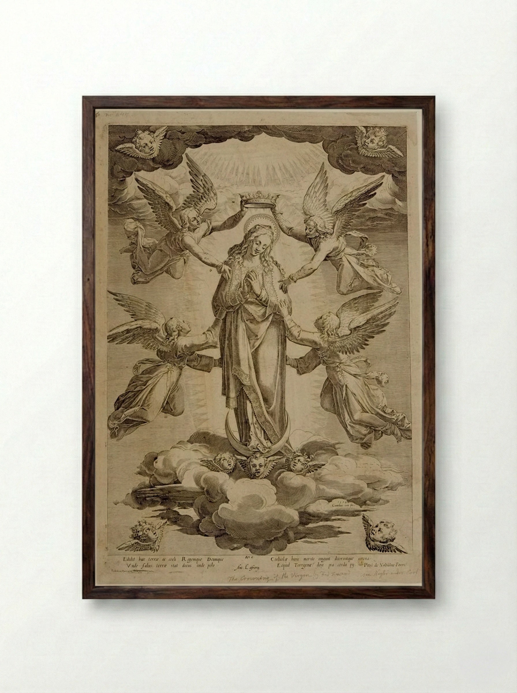 Coronation of the Virgin - Cornelis Cort - Framed Print Dark Wood