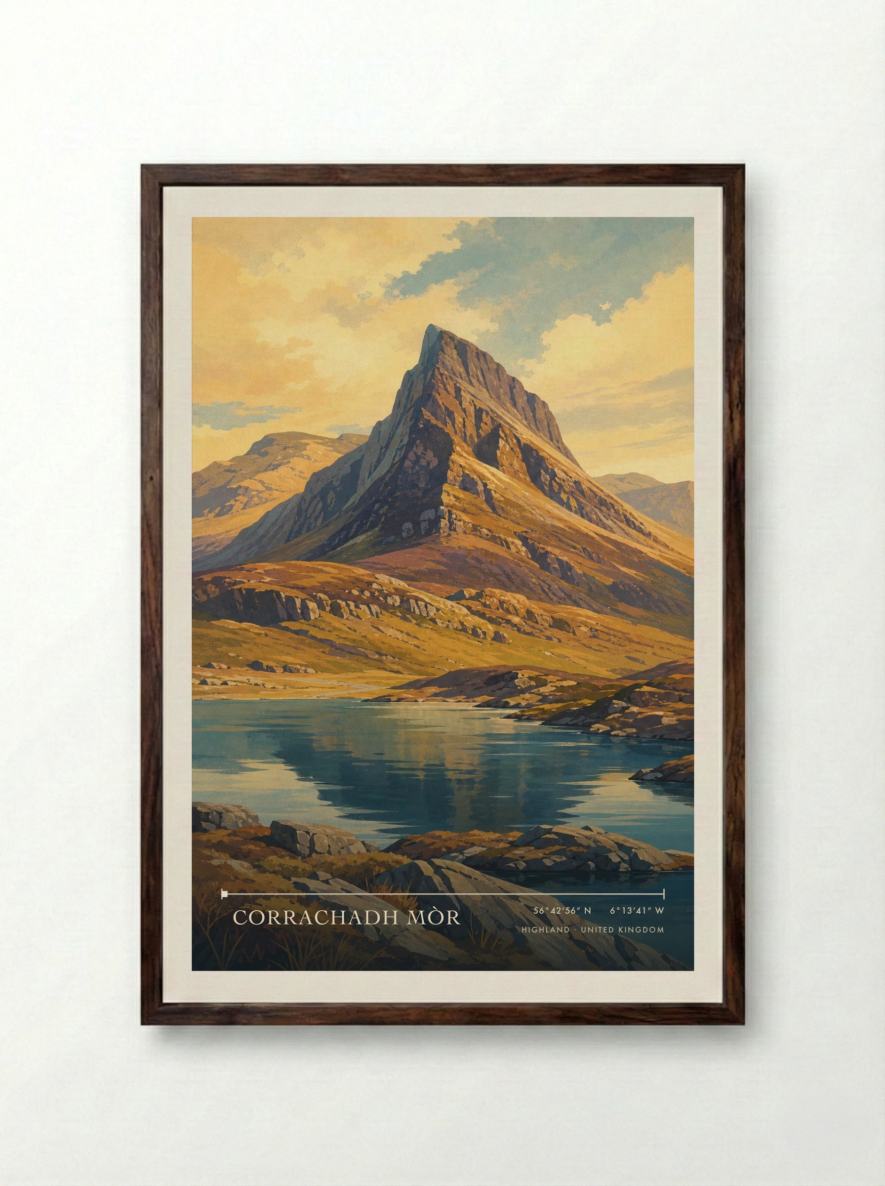 Corrachadh Mòr Highland United Kingdom Travel Poster - Framed Print Dark Wood