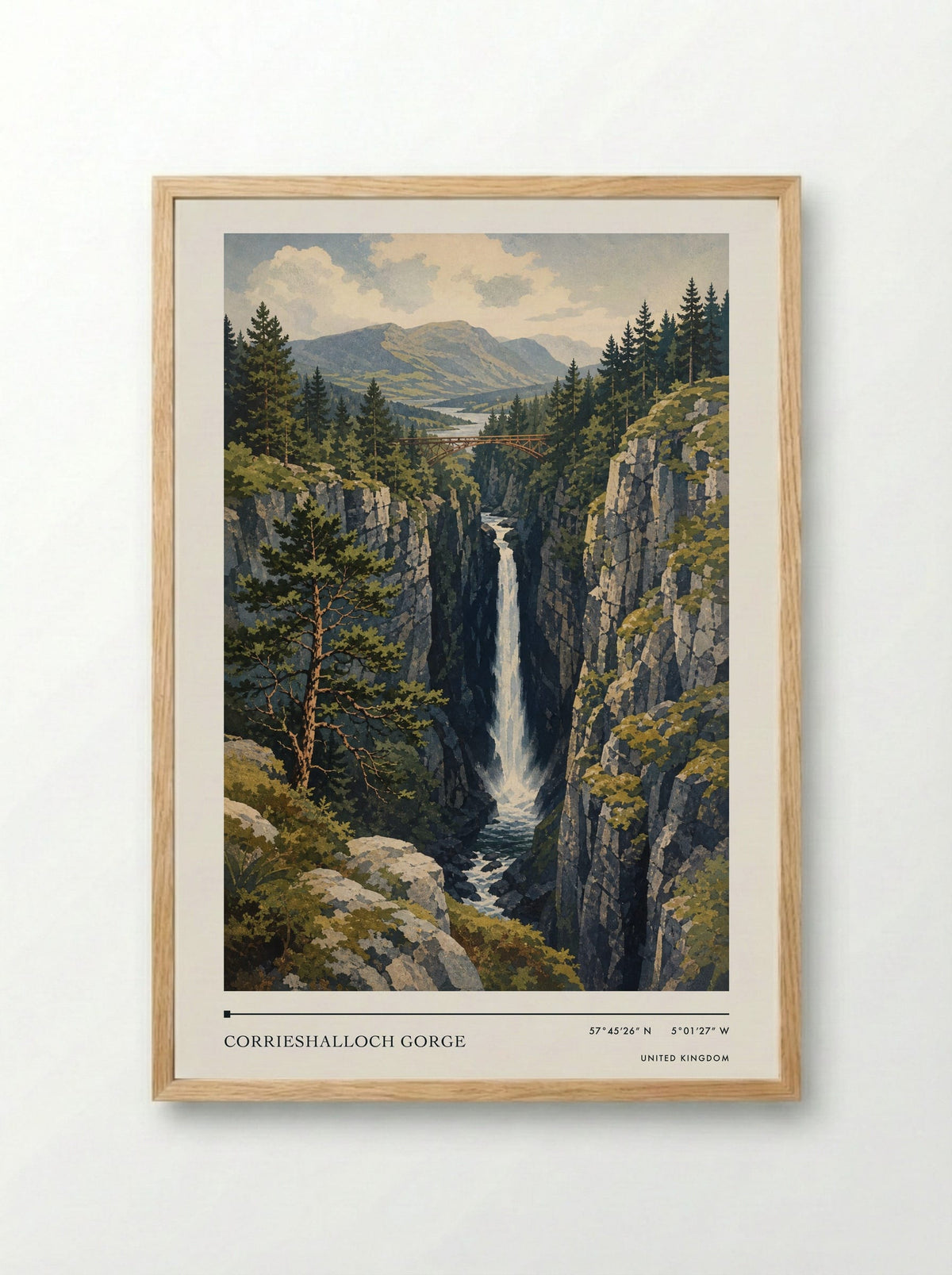 Corrieshalloch Gorge United Kingdom Travel Poster - Framed Print Wood