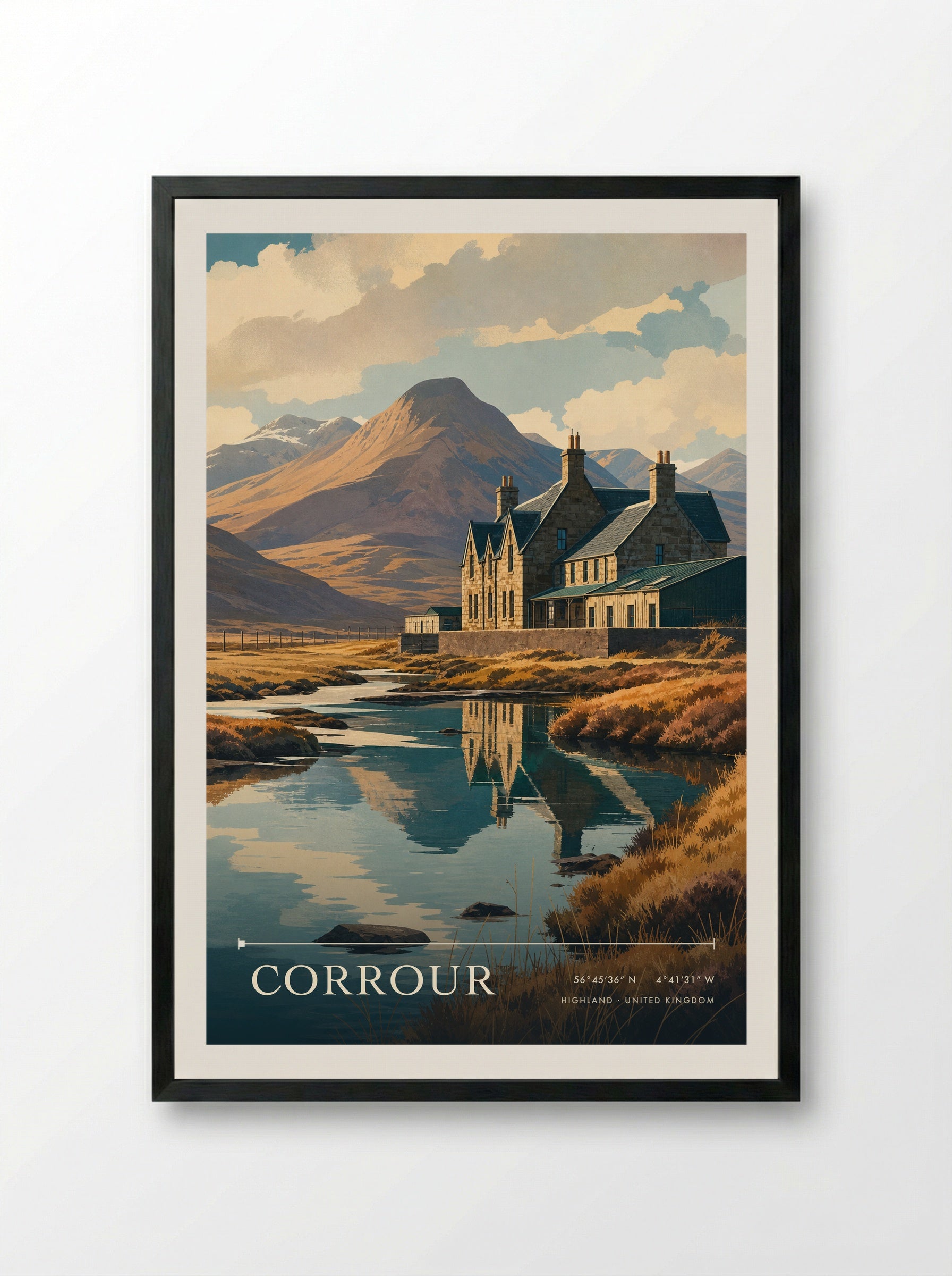 Corrour Highland United Kingdom Travel Poster - Framed Print Black