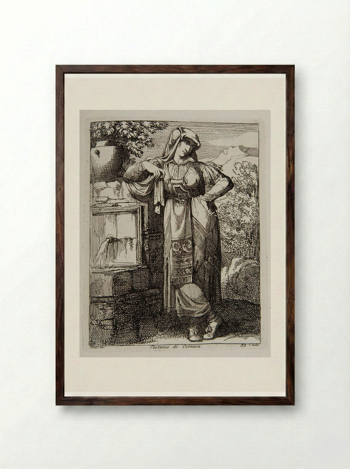 Costume di Cervara - Bartolomeo Pinelli - Framed Print Dark Wood