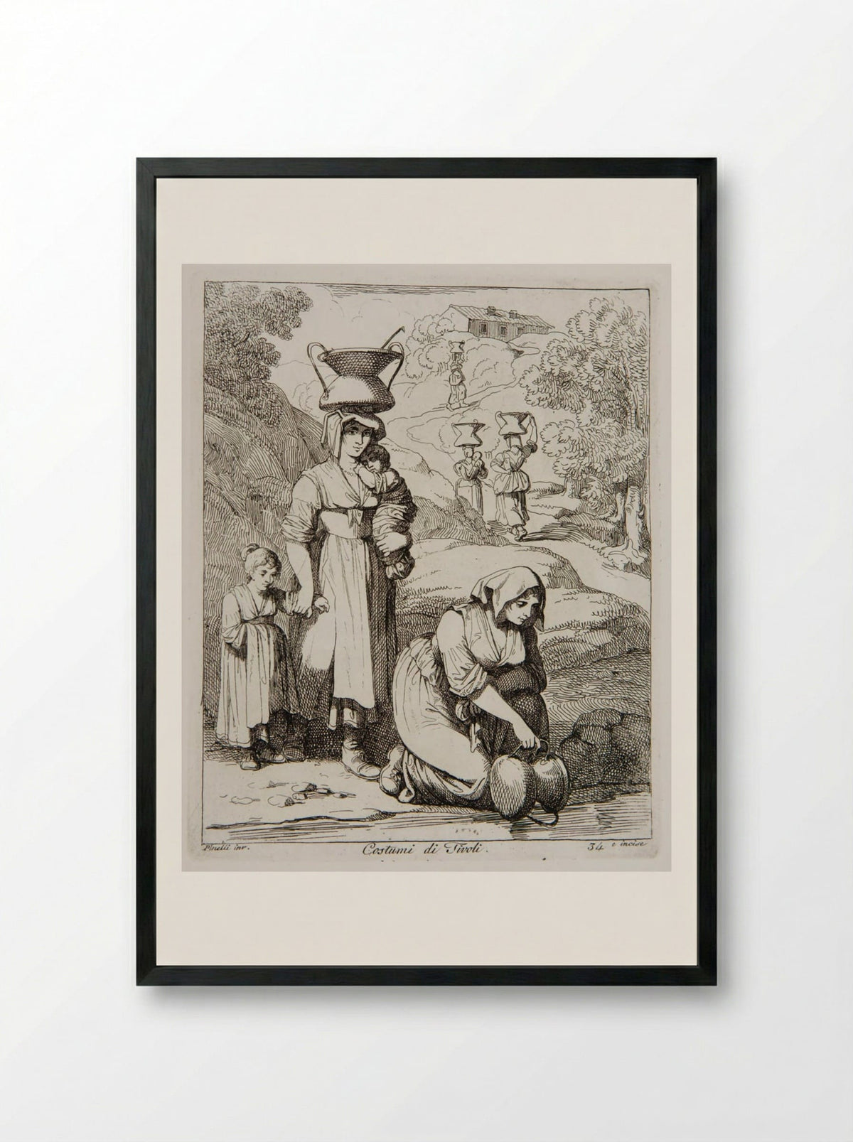 Costumes from Tivoli - Bartolomeo Pinelli - Framed Print Black