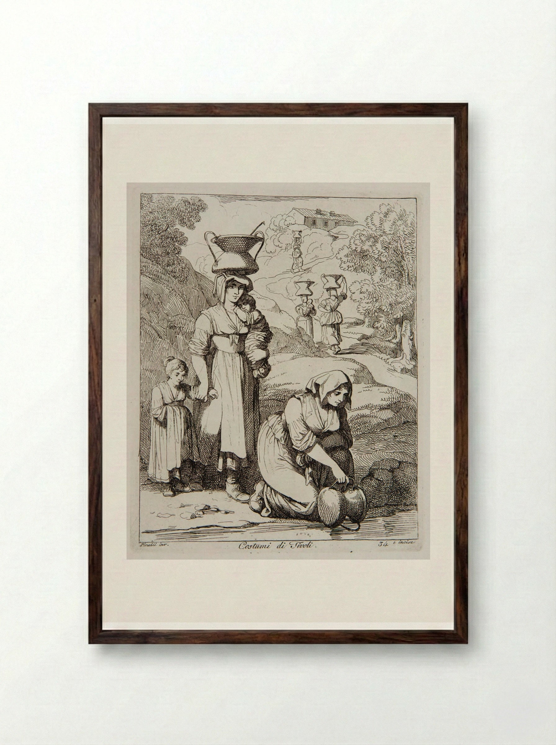 Costumes from Tivoli - Bartolomeo Pinelli - Framed Print Dark Wood