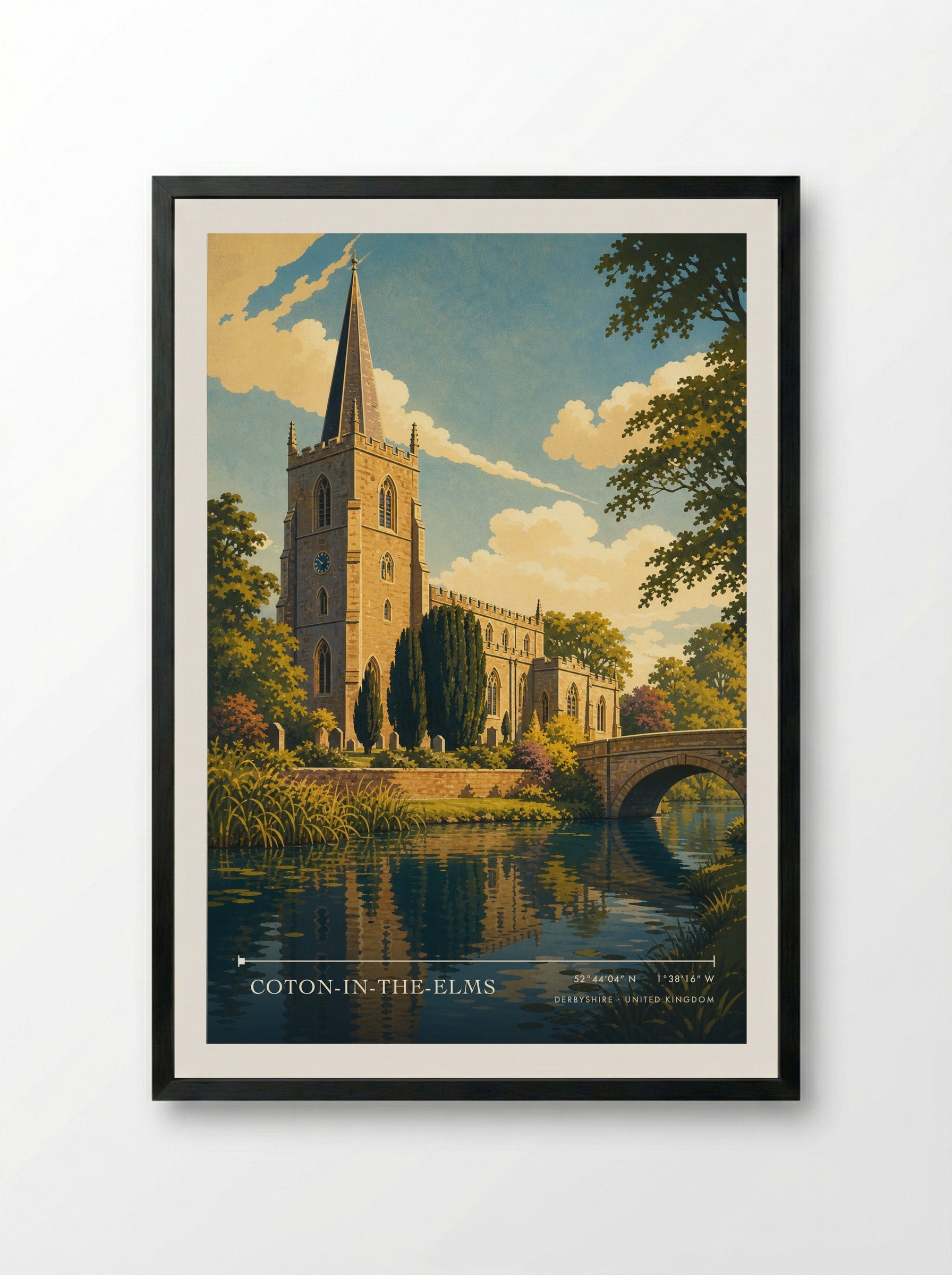Coton-in-the-Elms Derbyshire United Kingdom Travel Poster - Framed Print Black