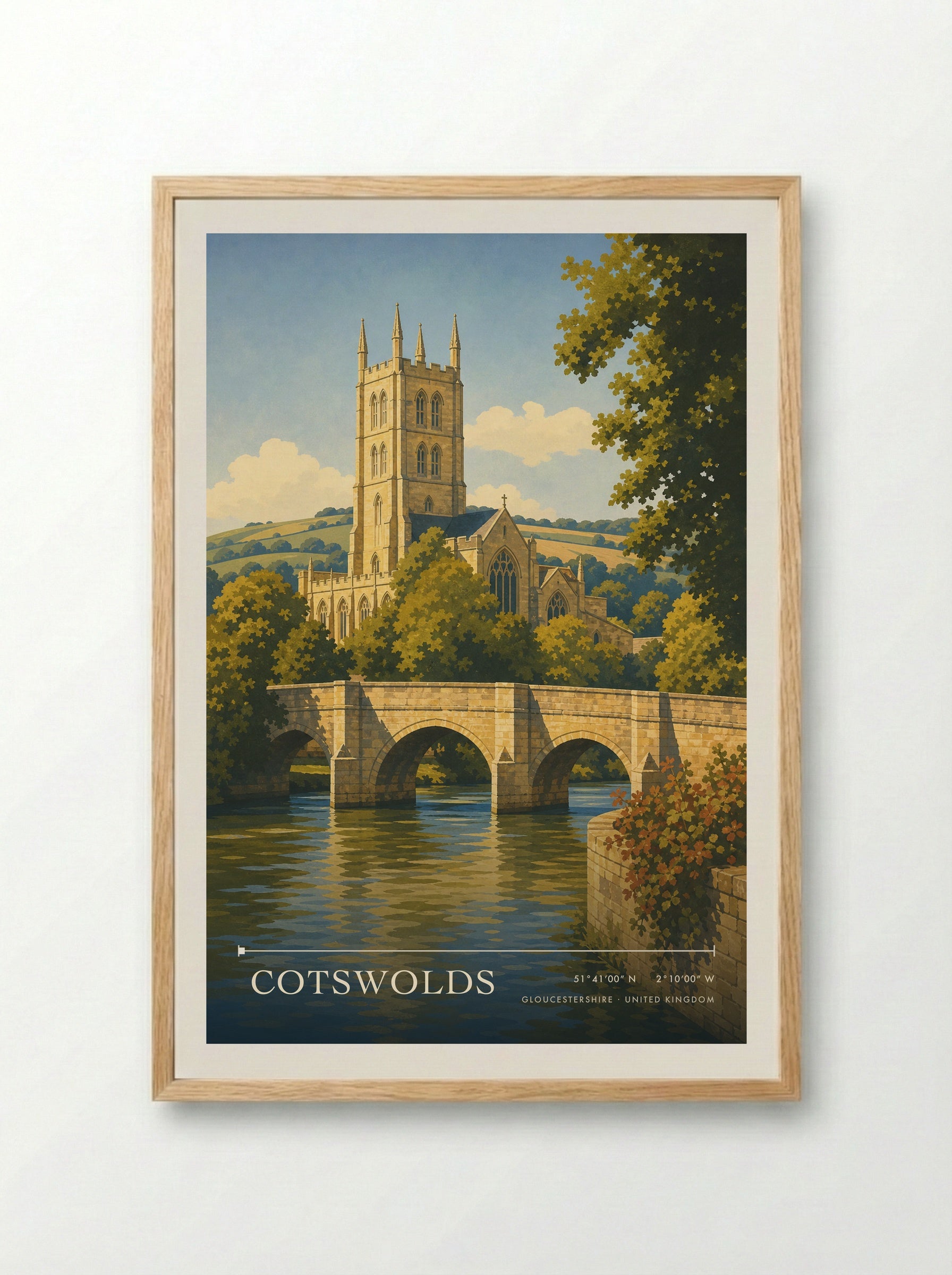 Cotswolds Gloucestershire United Kingdom Travel Poster - Framed Print Wood