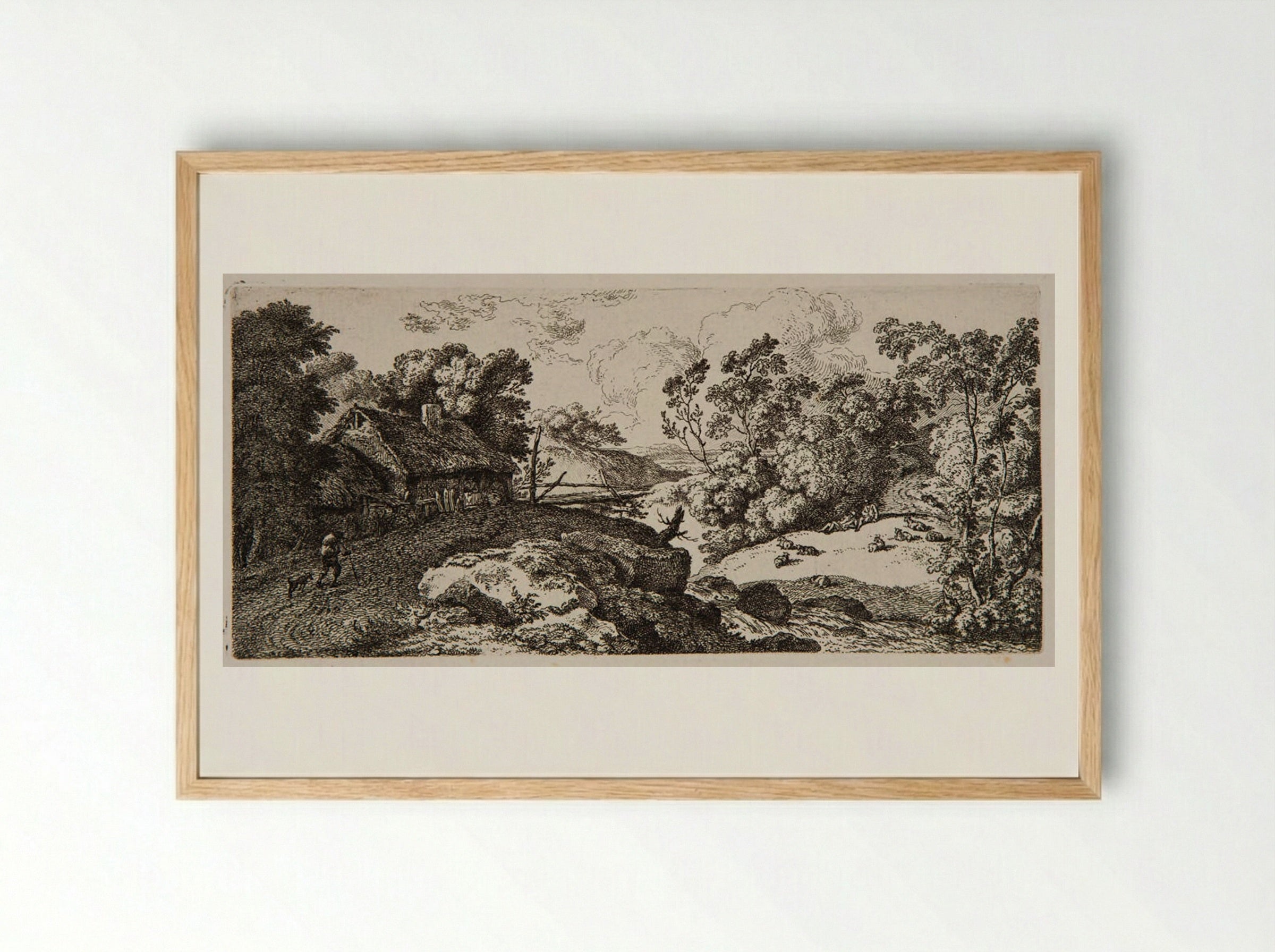 Cottage by a Bridge - Ferdinand Kobell - Framed Print Wood