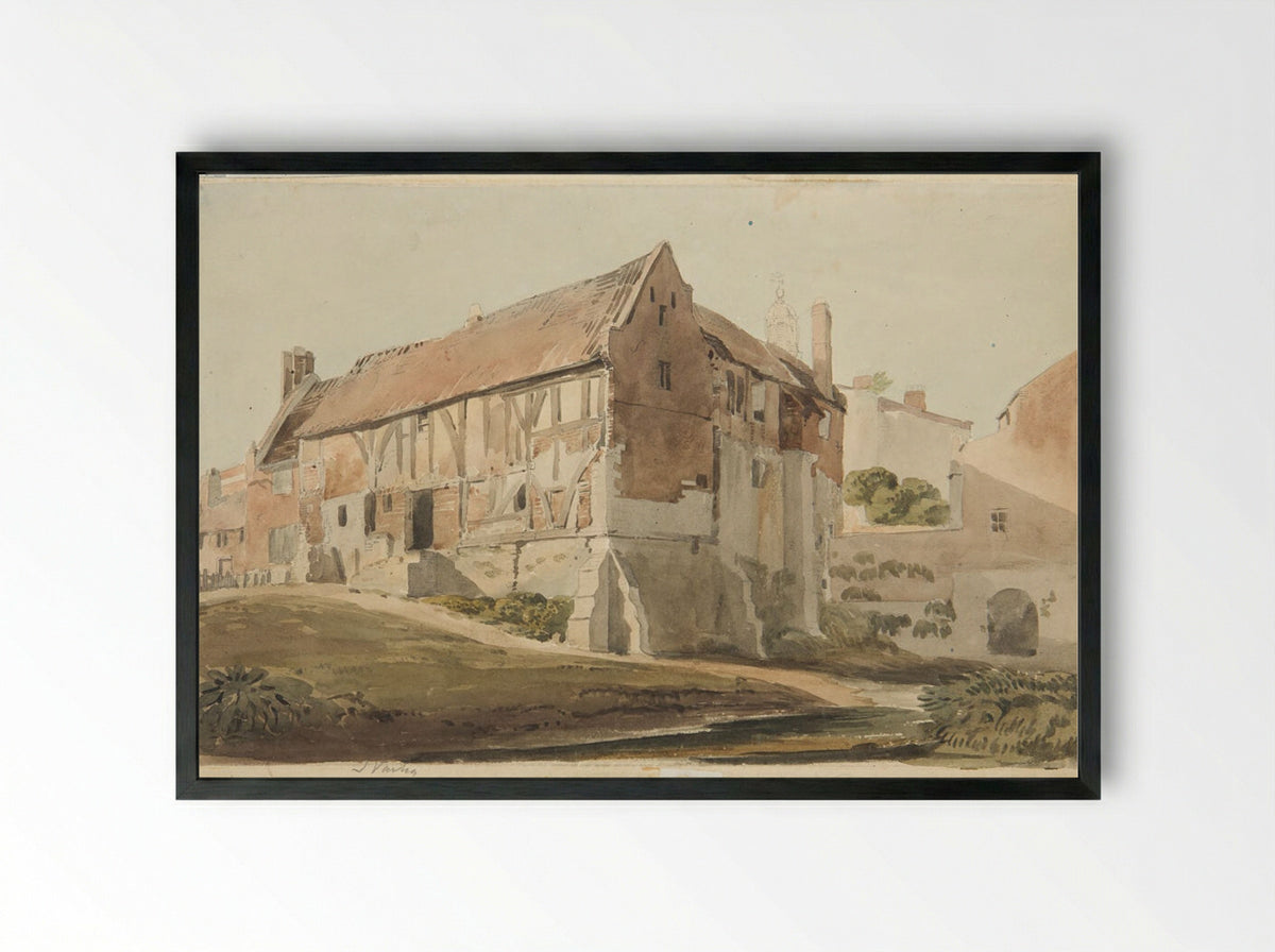 Cottage near the Castle at York - John Varley - Framed Print Black