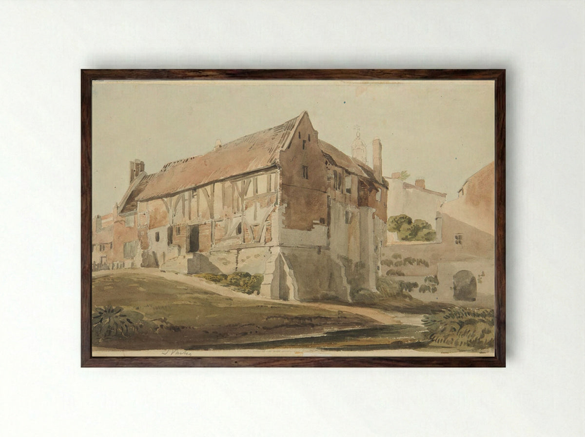 Cottage near the Castle at York - John Varley - Framed Print Dark Wood