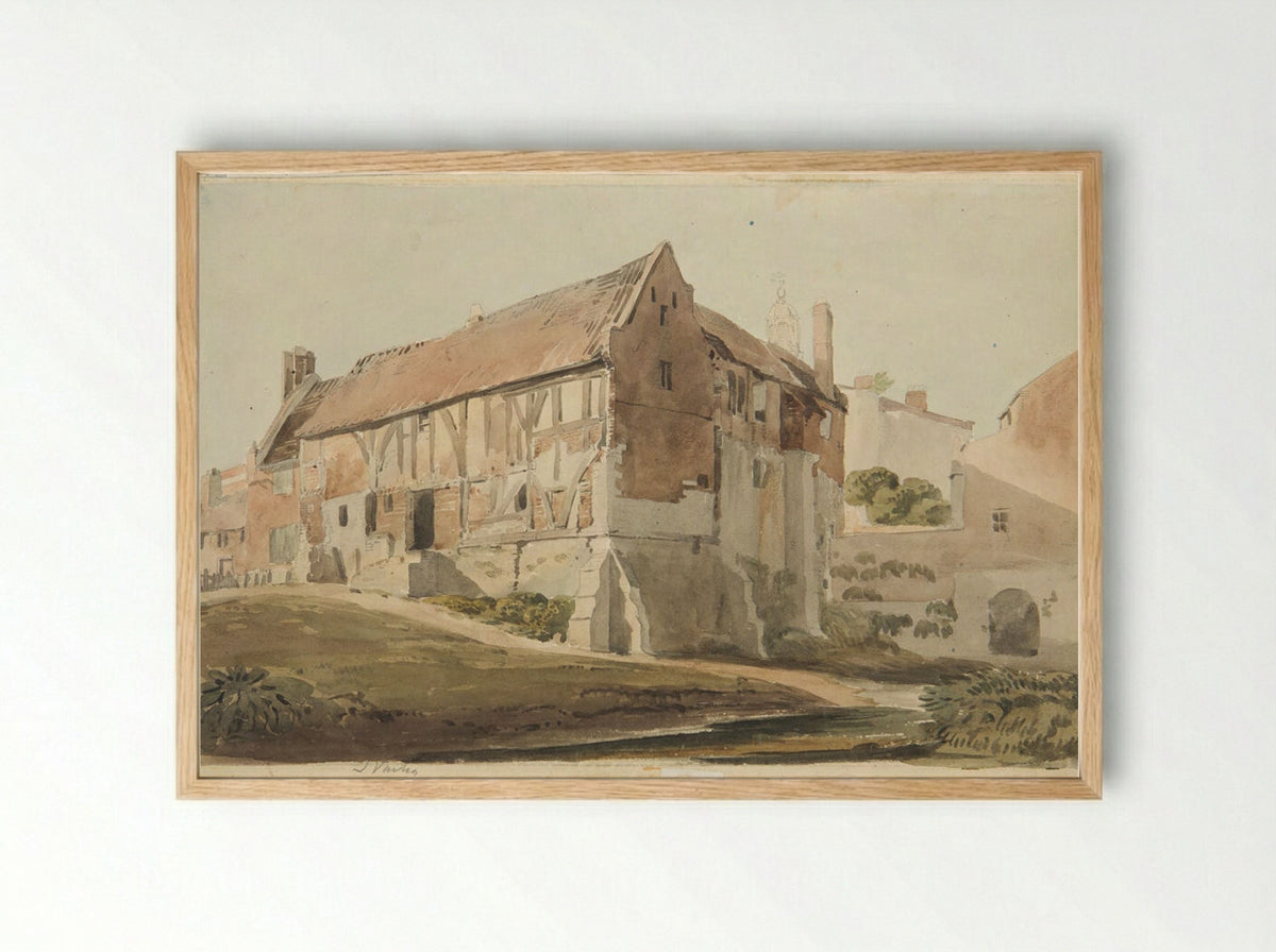 Cottage near the Castle at York - John Varley - Framed Print Wood
