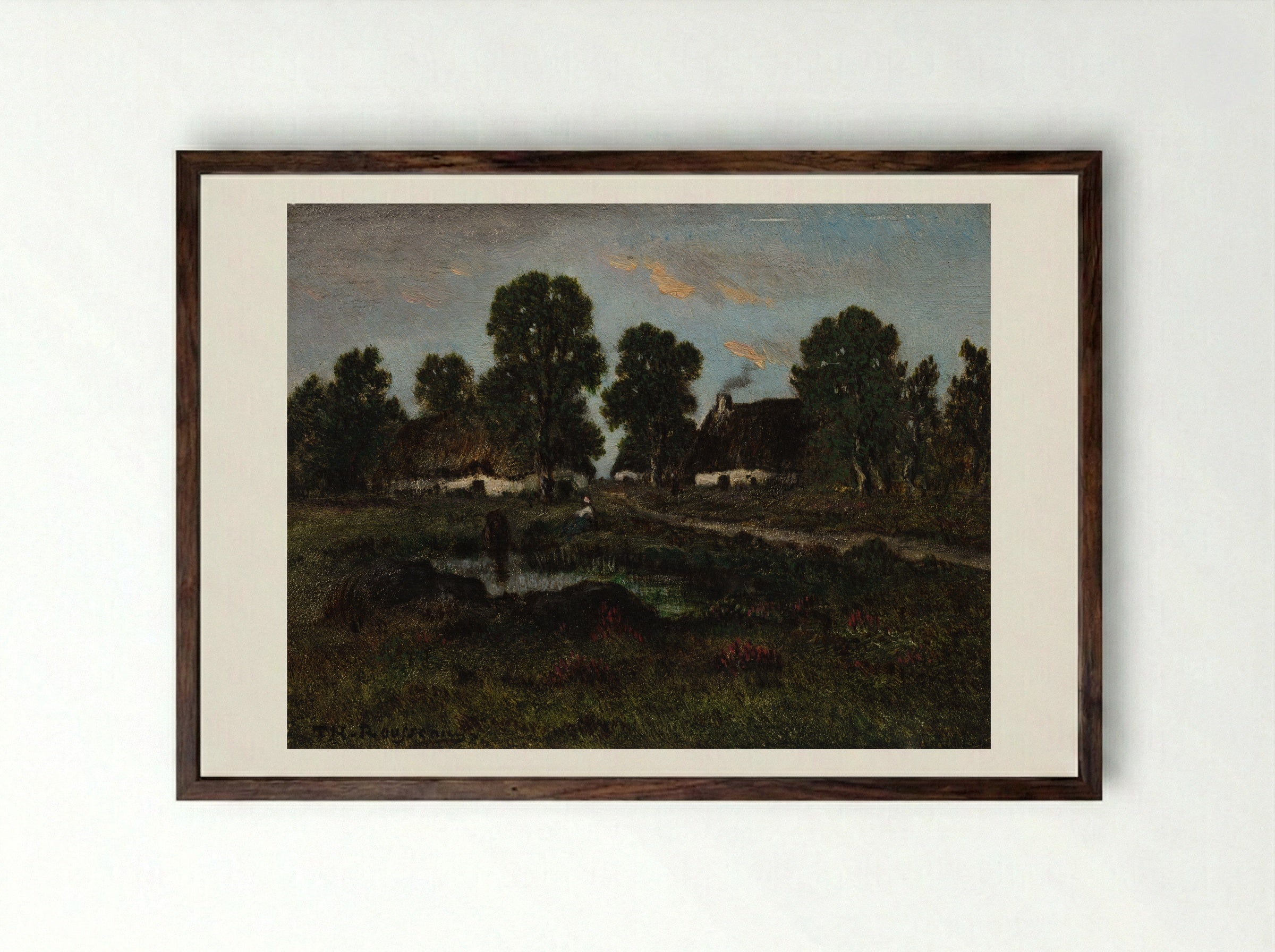 Cottages Near Larchant - Théodore Rousseau - Framed Print Dark Wood