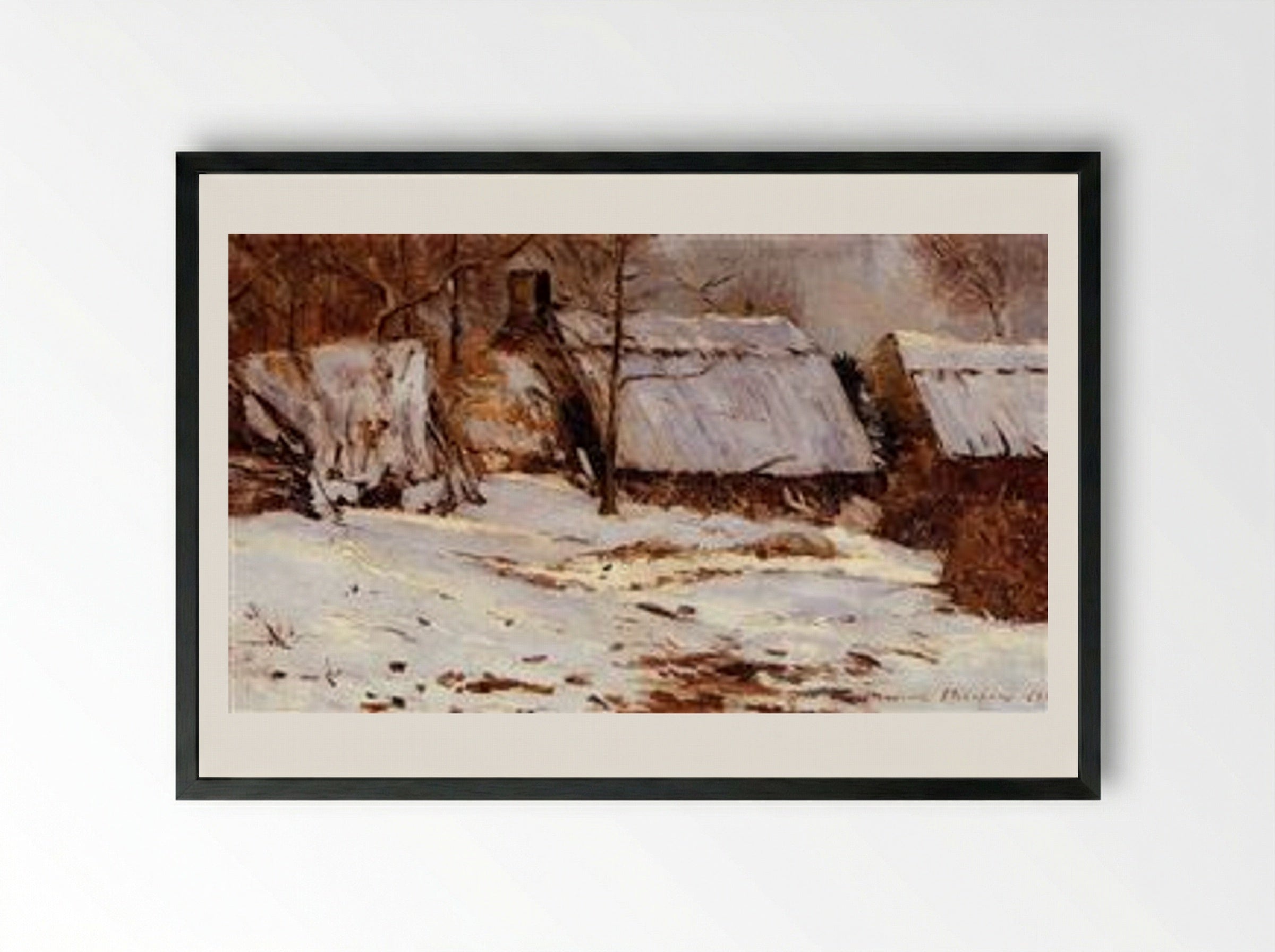 Cottages in the Snow - Maxime Maufra - Framed Print Black