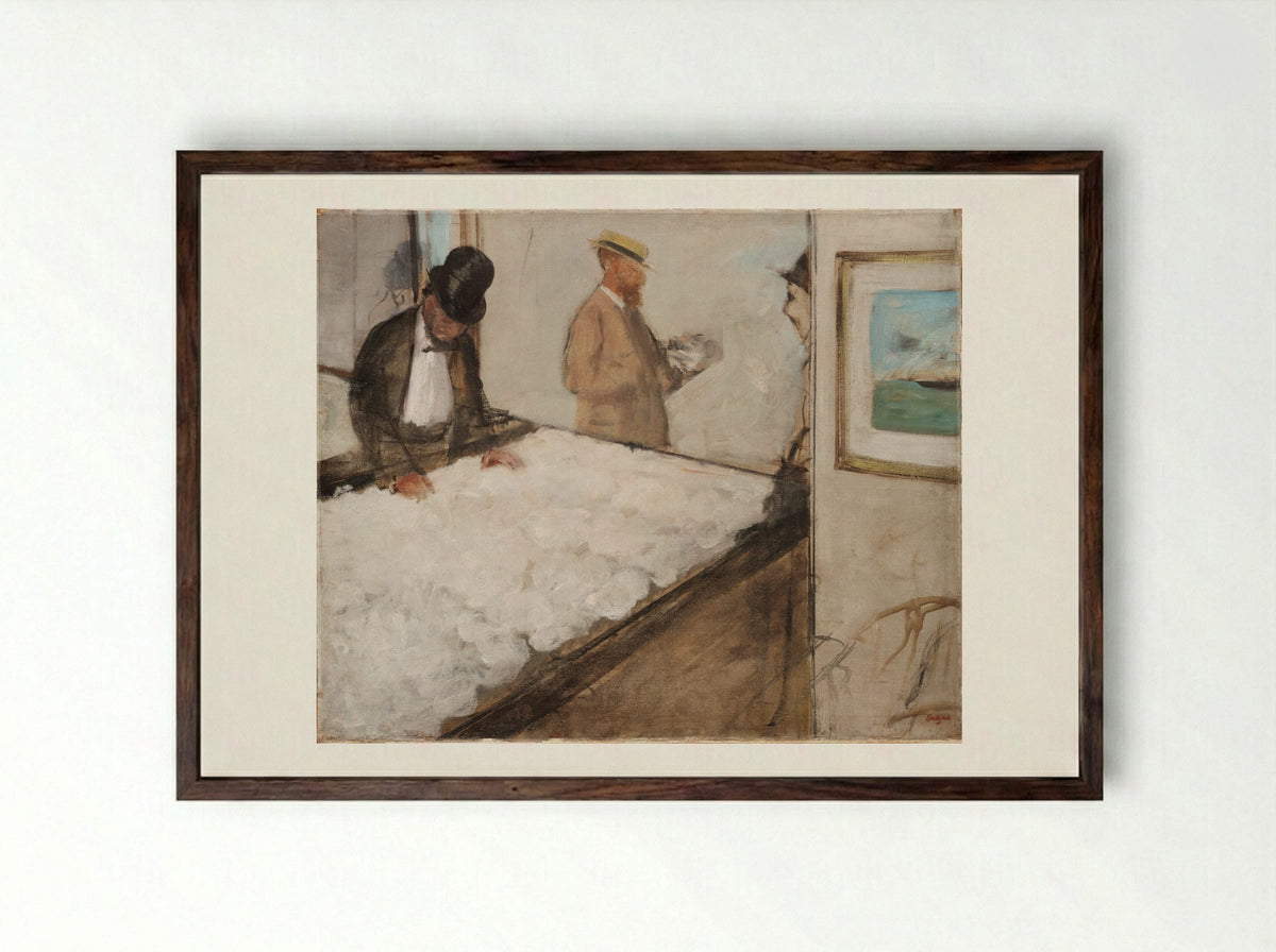 Cotton Merchants in New Orleans - Hilaire-Germain-Edgar Degas - Framed Print Dark Wood