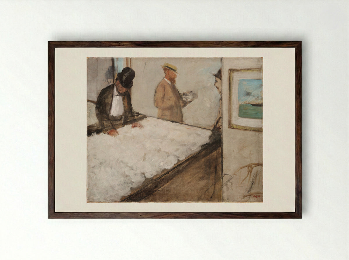 Cotton Merchants in New Orleans - Hilaire-Germain-Edgar Degas - Framed Print Dark Wood