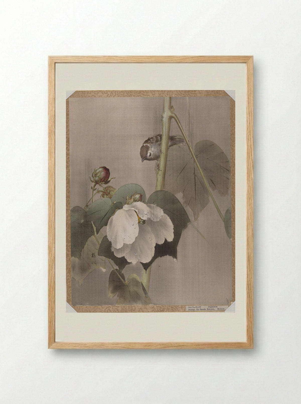 Cotton Rose Mallows in the Rain - Okada Baison - Framed Print Wood
