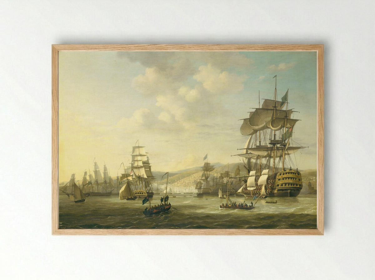 Council of War Aboard HMS Queen Charlotte Before the Bombardment of Algiers - Nicolaas Baur - Framed Print Wood