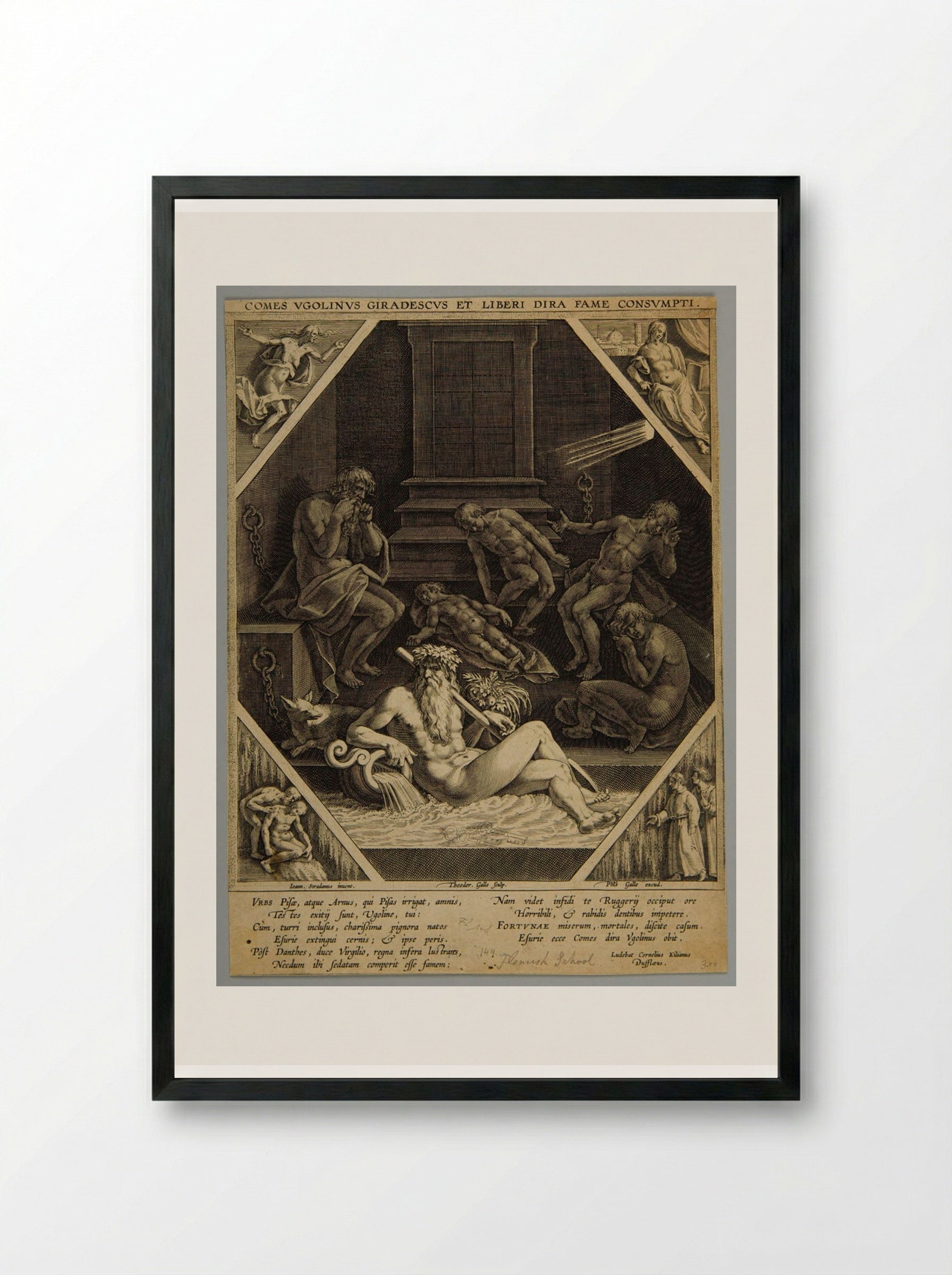 Count Ugolino and his Children in the Tower of Famine - Theodoor Galle - Framed Print Black
