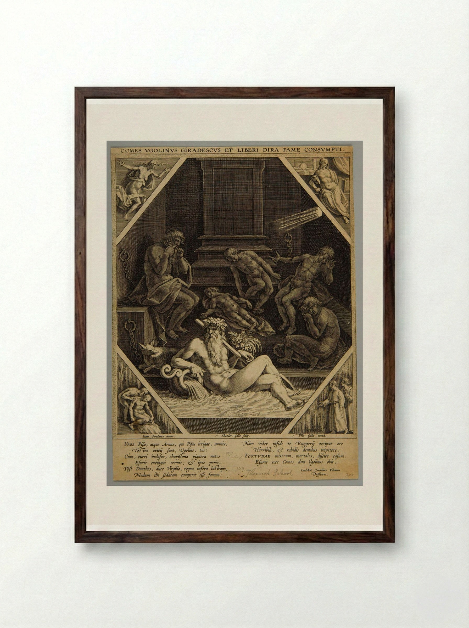 Count Ugolino and his Children in the Tower of Famine - Theodoor Galle - Framed Print Dark Wood