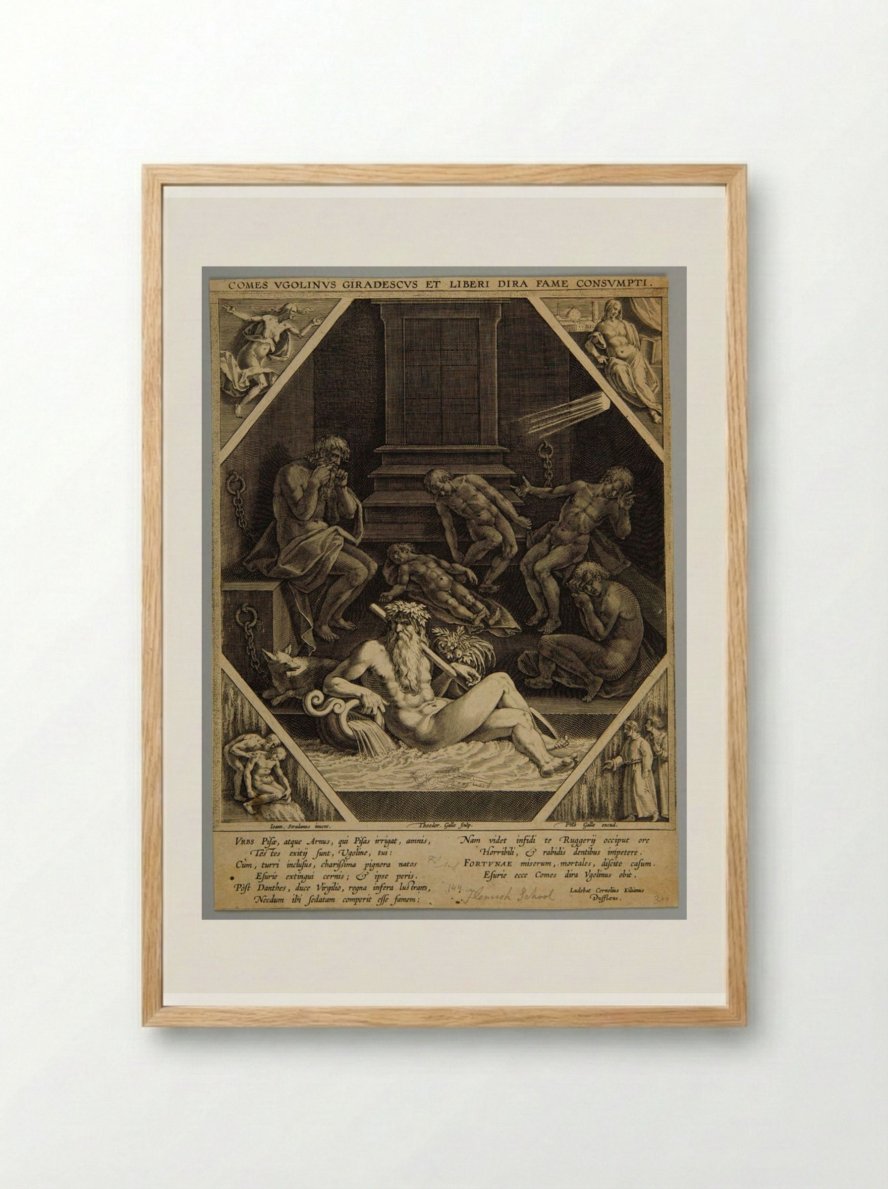 Count Ugolino and his Children in the Tower of Famine - Theodoor Galle - Framed Print Wood