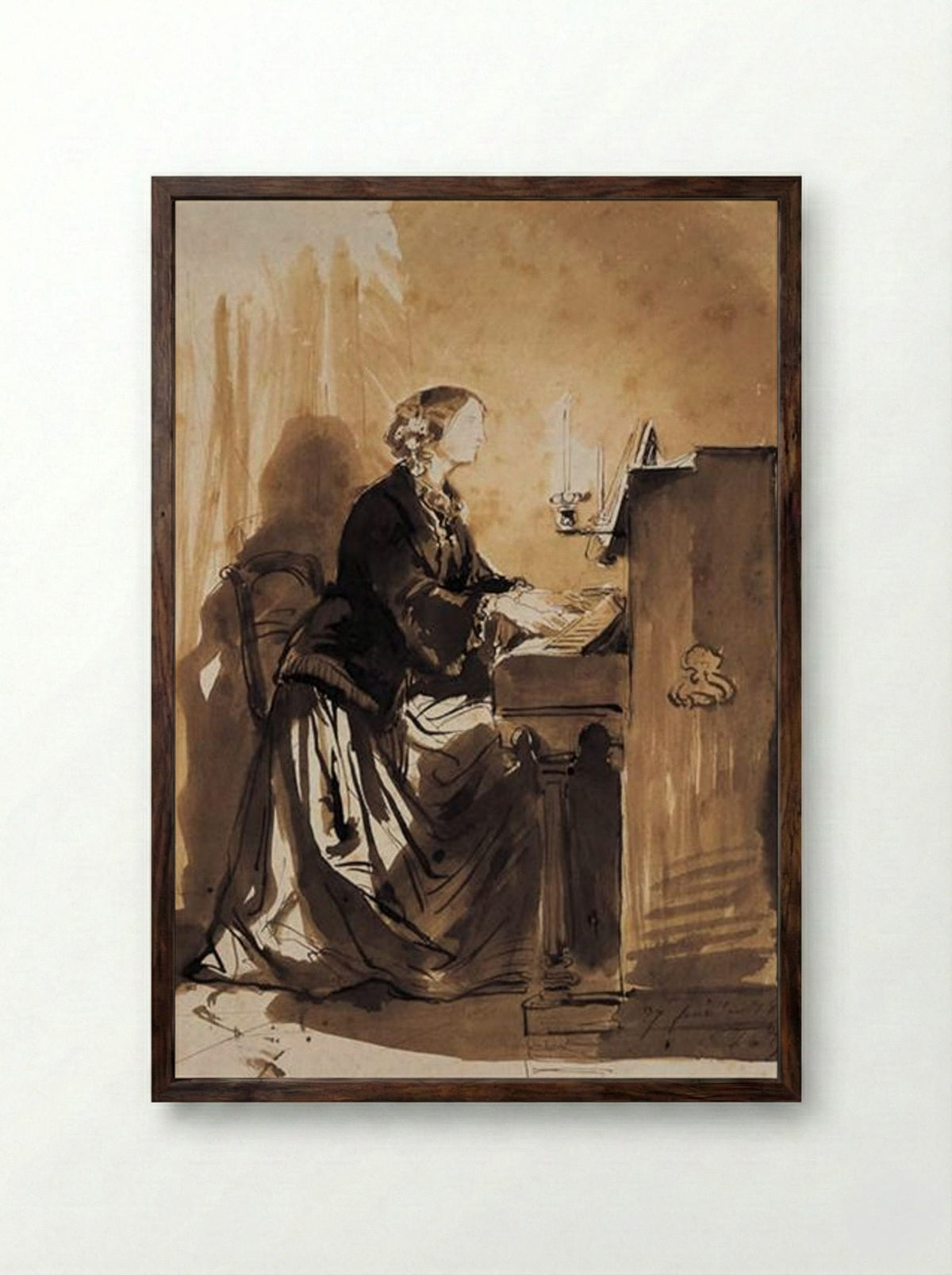Countess Potocka Playing Piano - Paul Delaroche - Framed Print Dark Wood