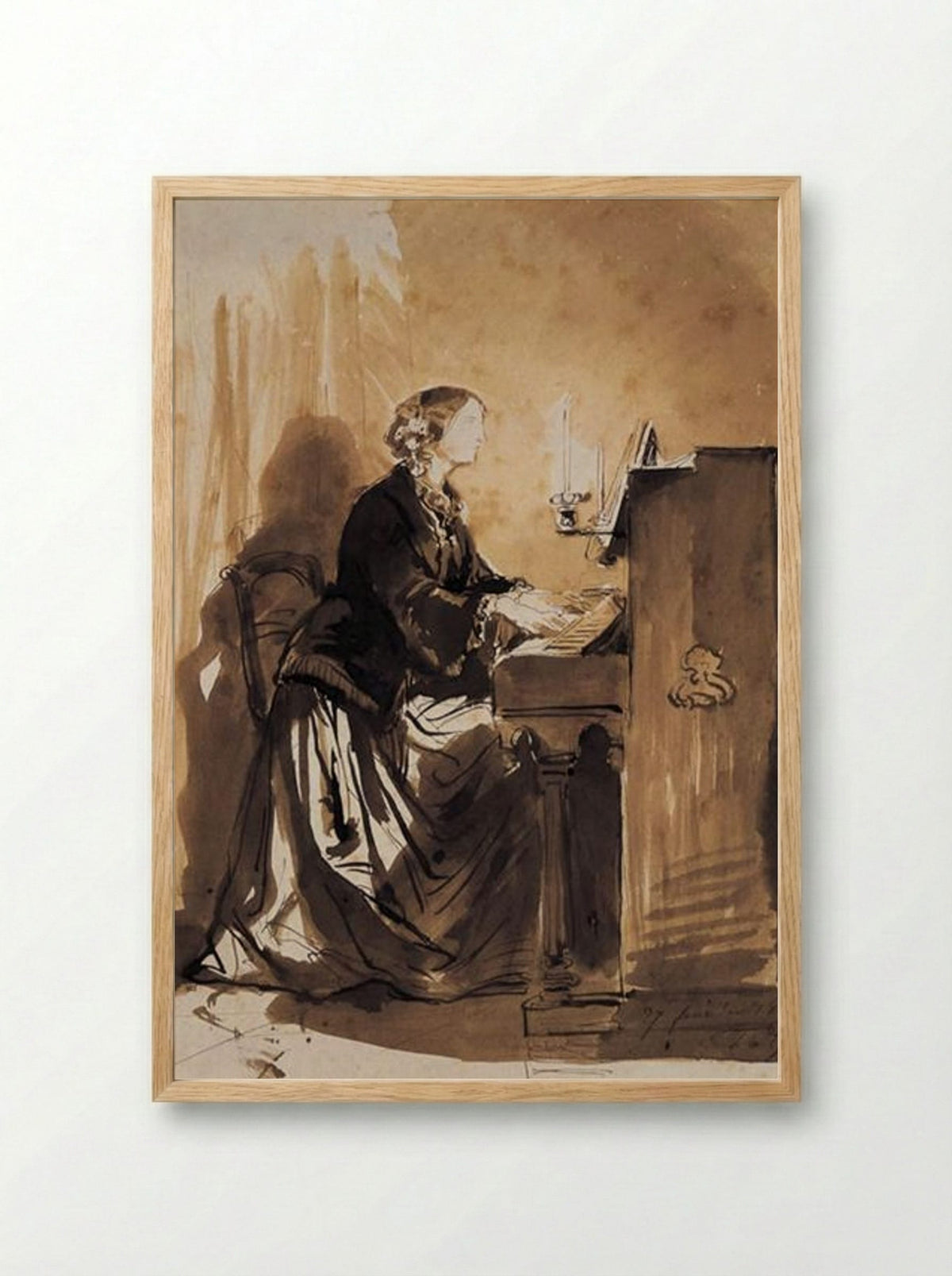 Countess Potocka Playing Piano - Paul Delaroche - Framed Print Wood