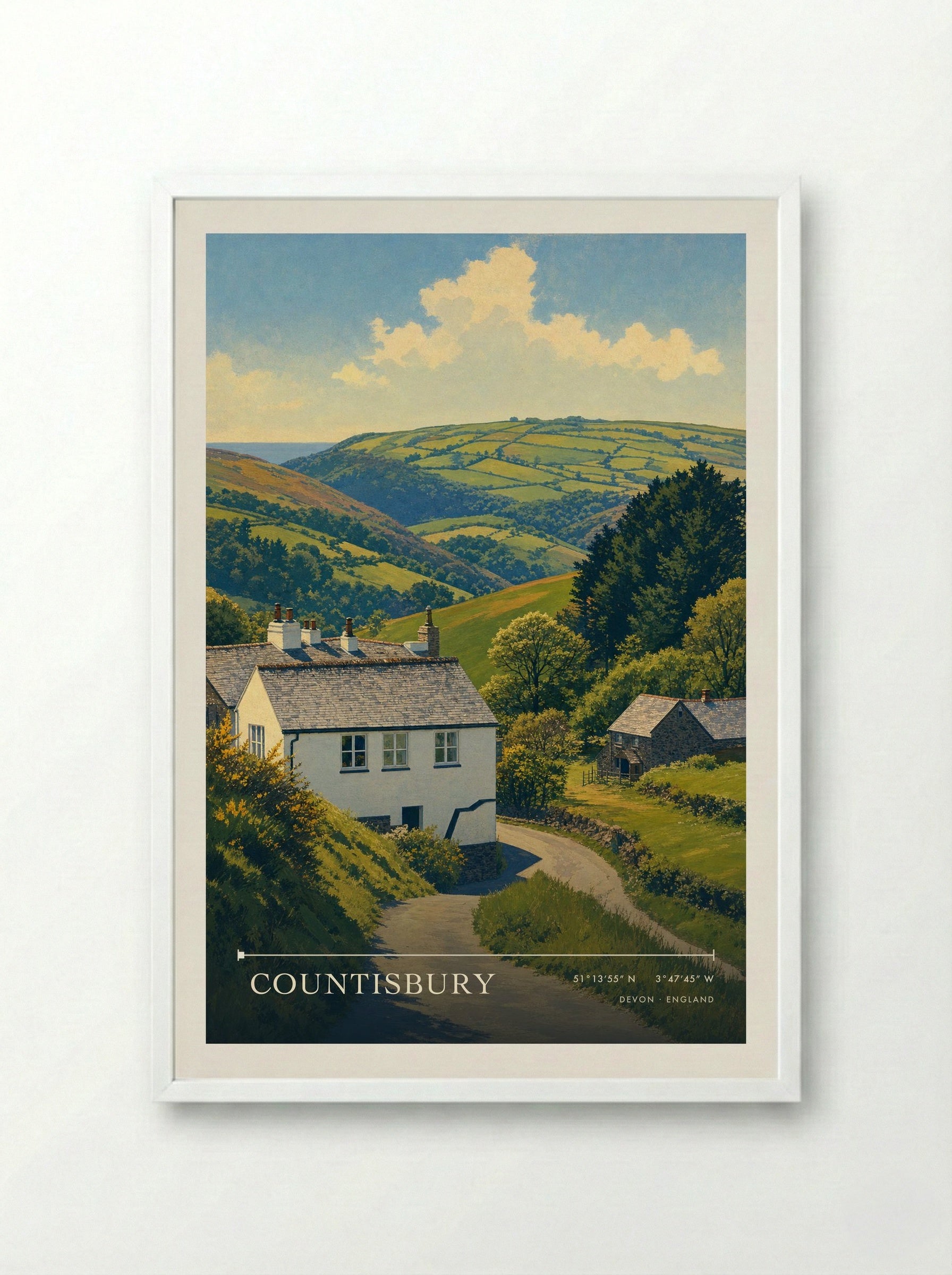 Countisbury Devon England Travel Poster - Framed Print White