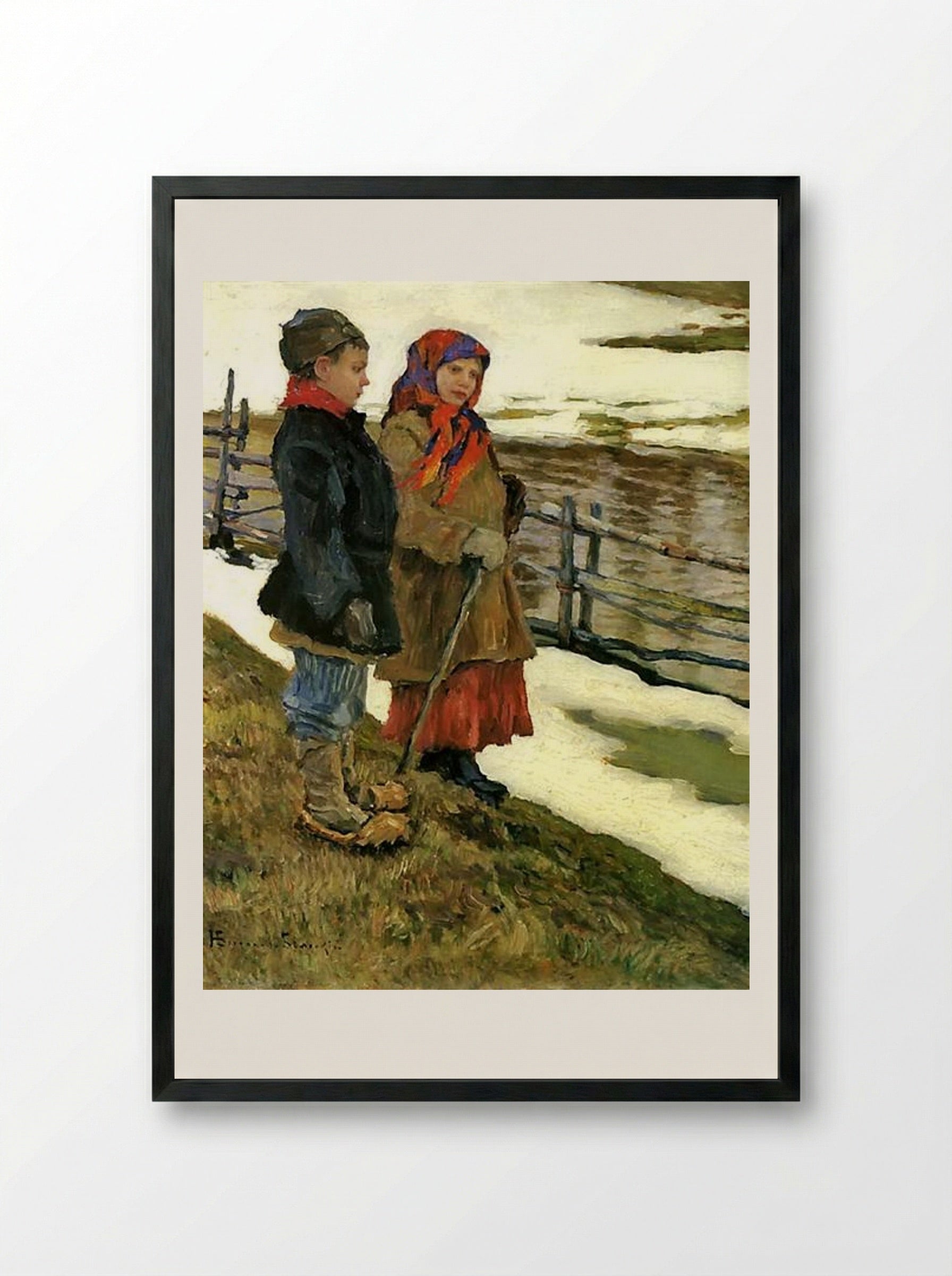 Country Children - Nikolay Bogdanov-Belsky - Framed Print Black