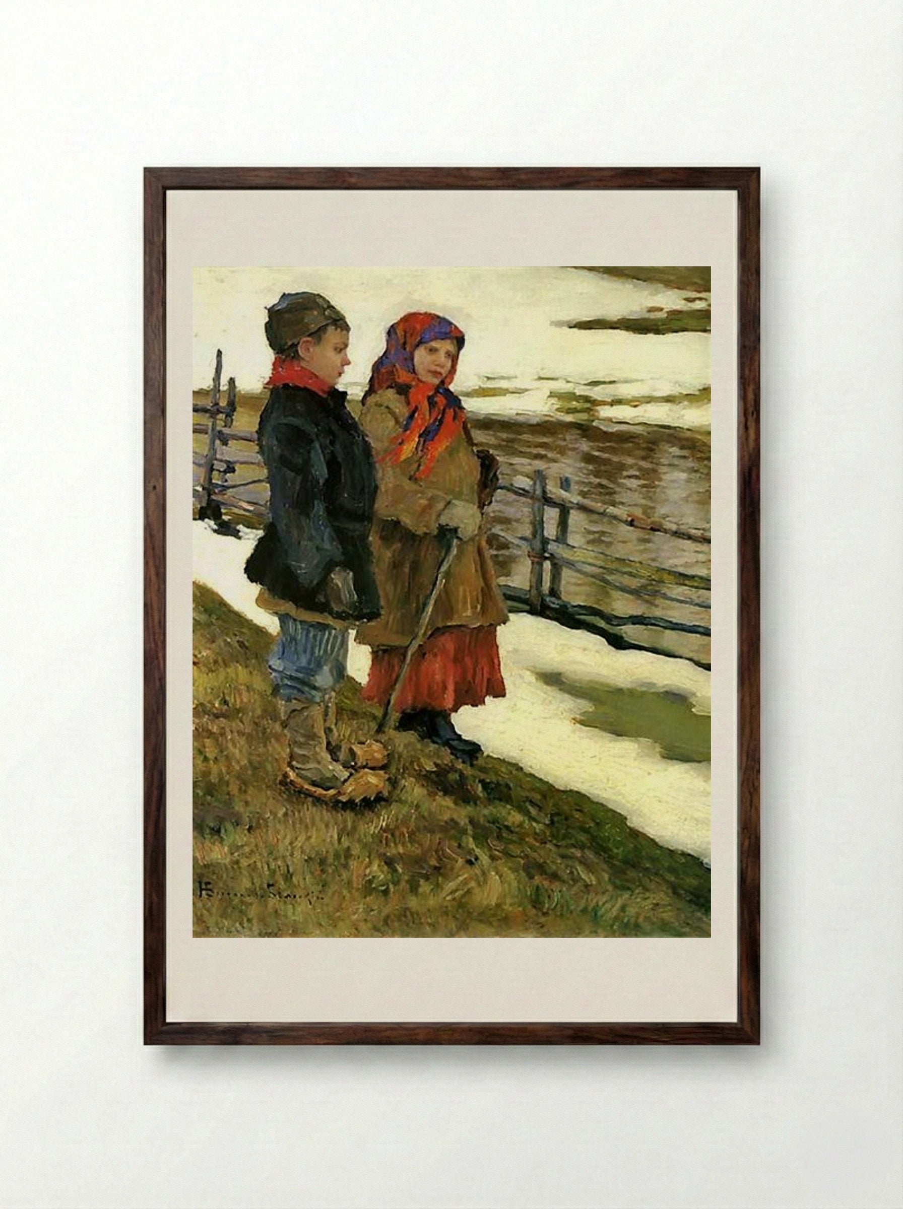 Country Children - Nikolay Bogdanov-Belsky - Framed Print Dark Wood