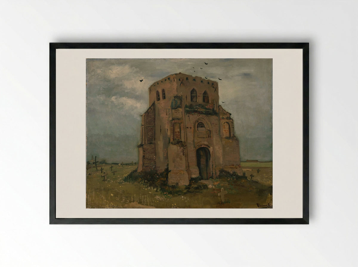 Country Churchyard and Old Church Tower - Vincent van Gogh - Framed Print Black