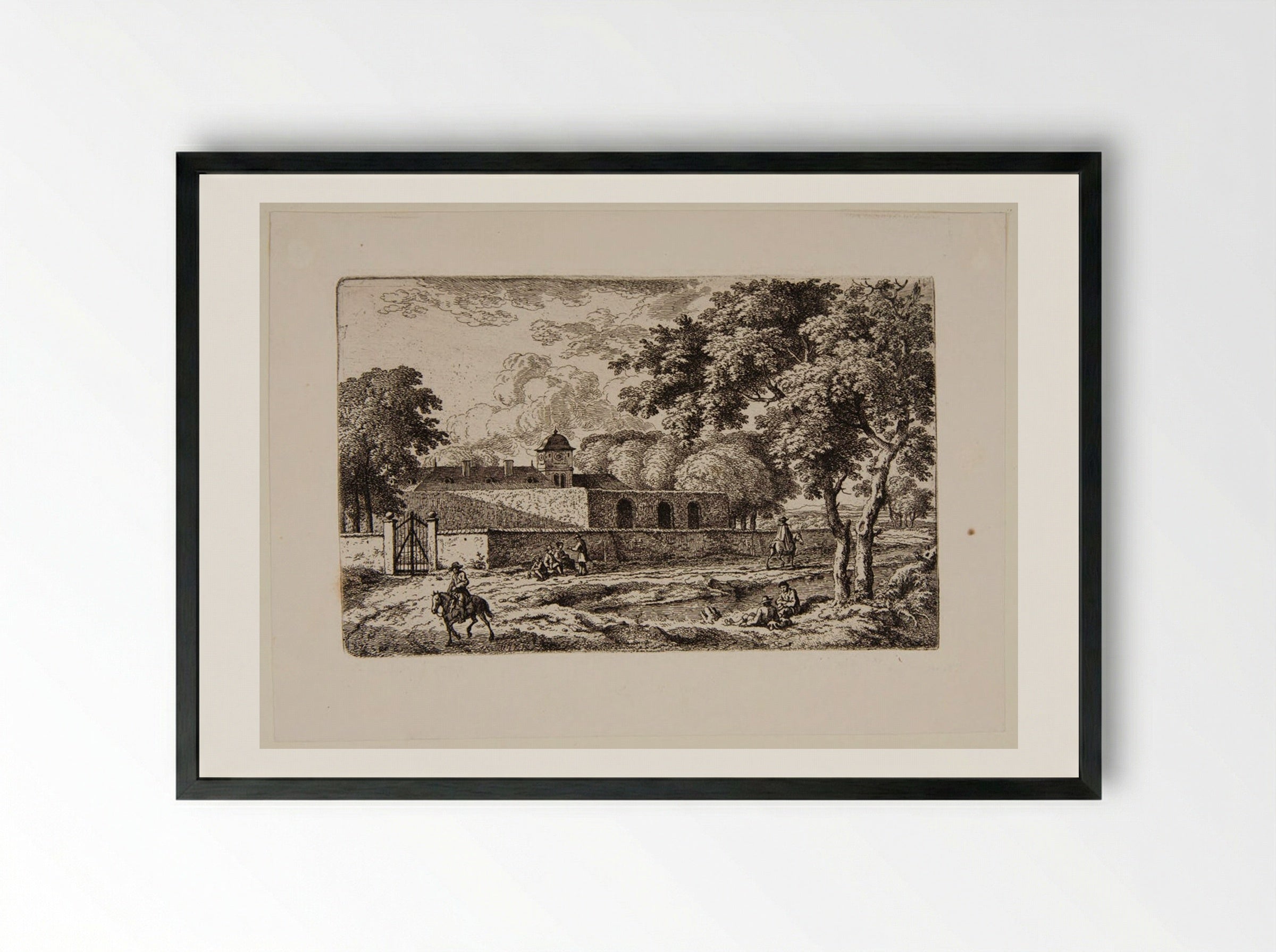 Country House with a Square Tower - Ferdinand Kobell - Framed Print Black