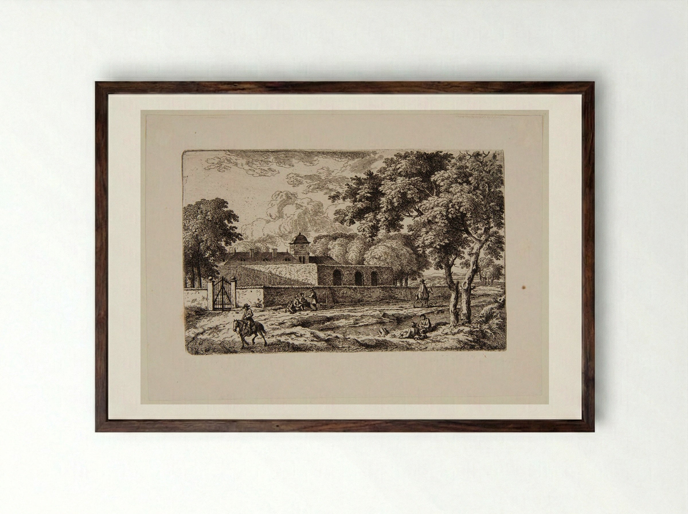 Country House with a Square Tower - Ferdinand Kobell - Framed Print Dark Wood