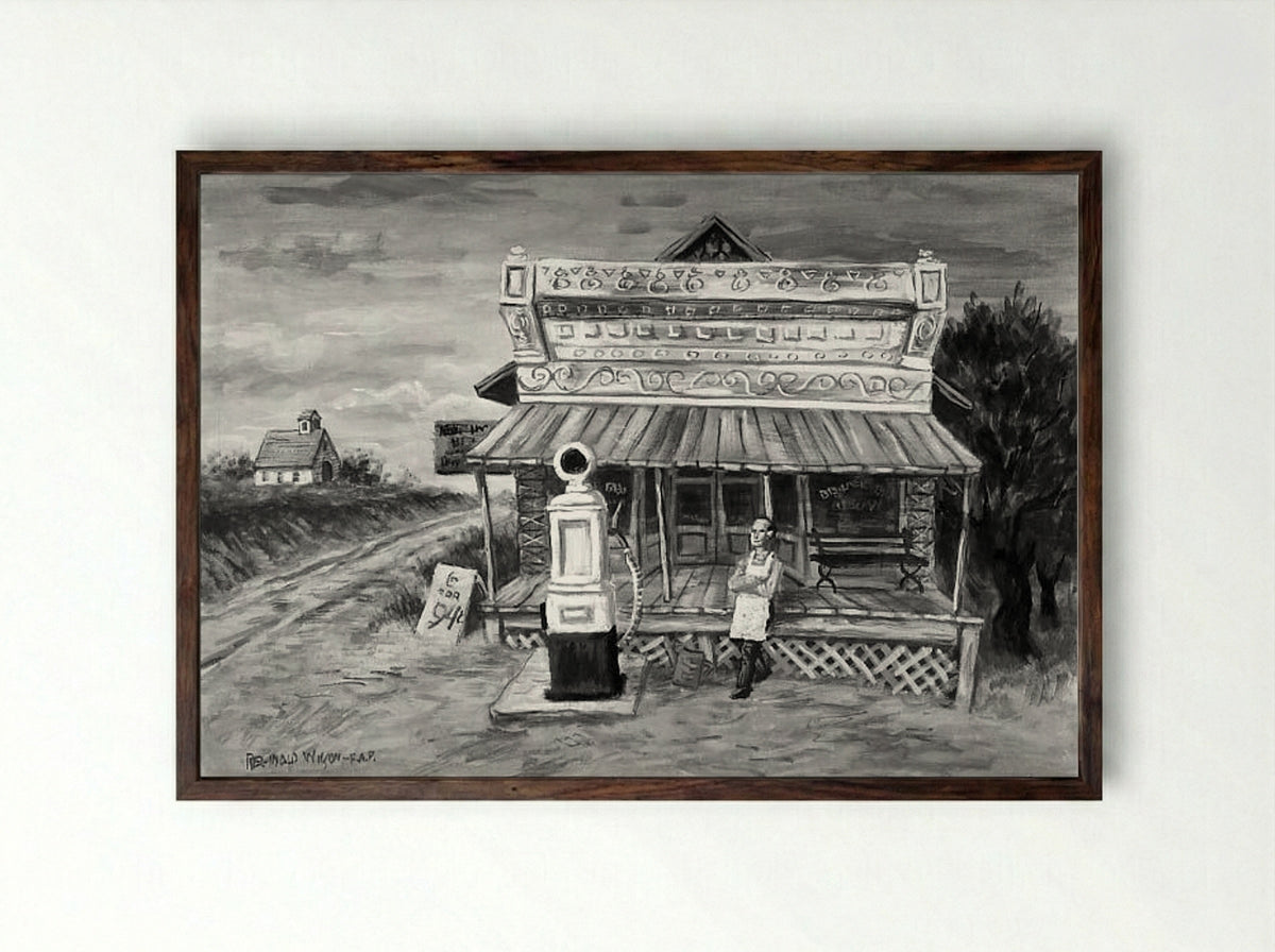 Country Store - Reginald Wilson - Framed Print Dark Wood