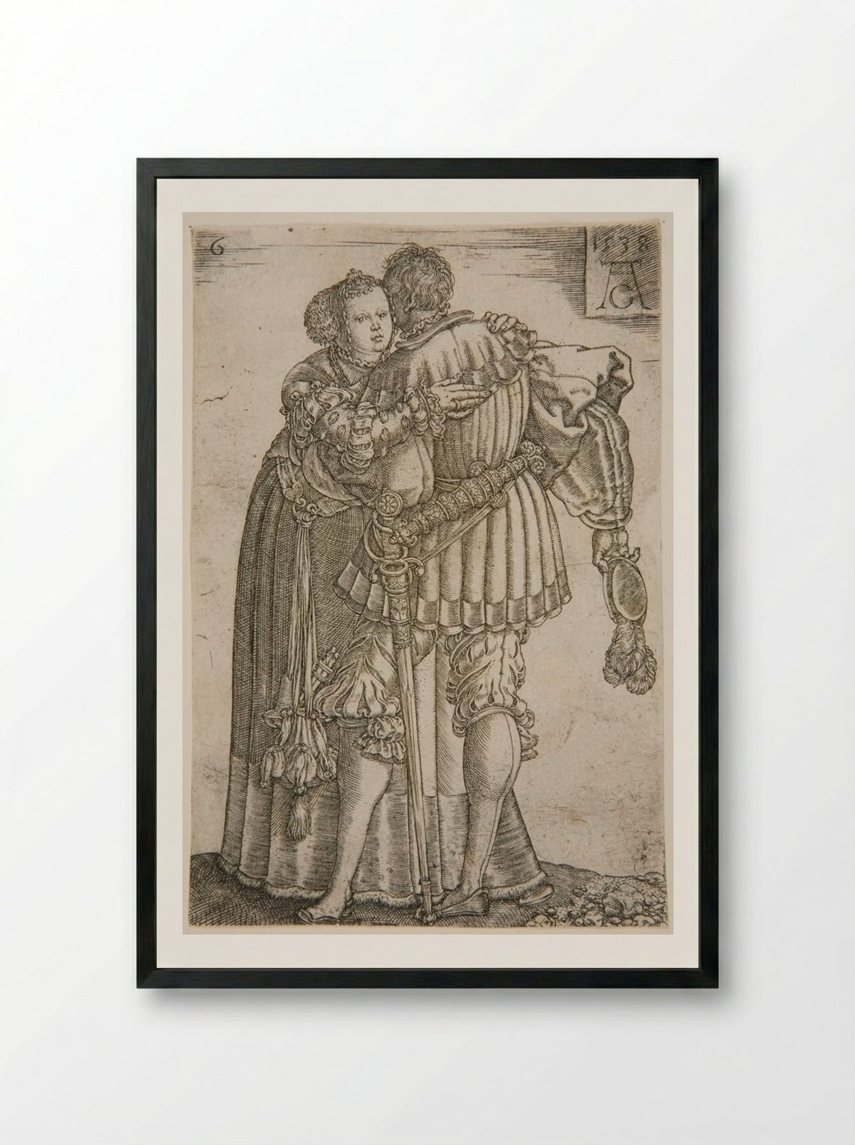 Couple Embracing - Heinrich Aldegrever - Framed Print Black