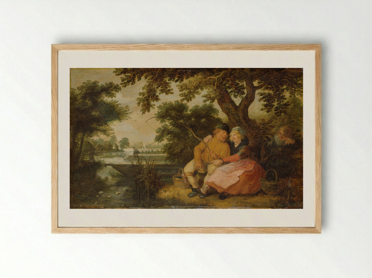 Couple Fishing by a River - David Vinckboons - Framed Print Wood