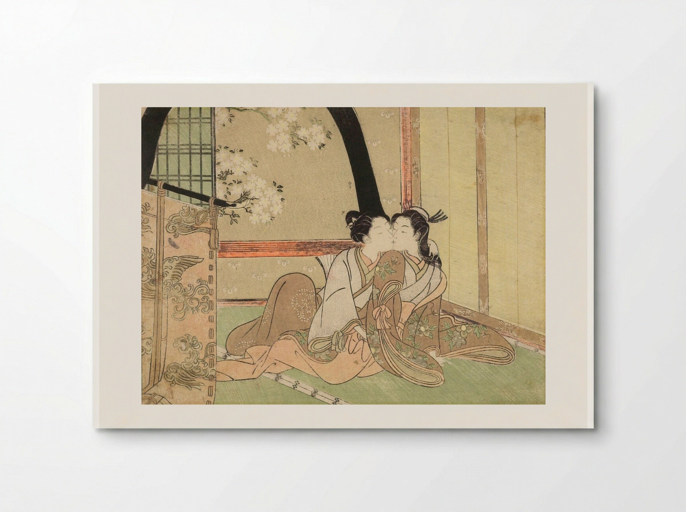 Couple behind a Standing Curtain - Suzuki Harunobu - Poster