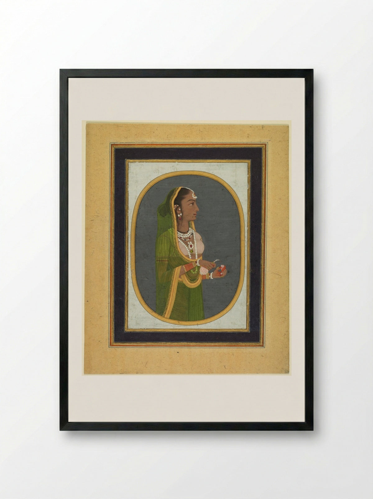 Court Lady Pouring Wine - Muhammad Rizavi Hindi - Framed Print Black
