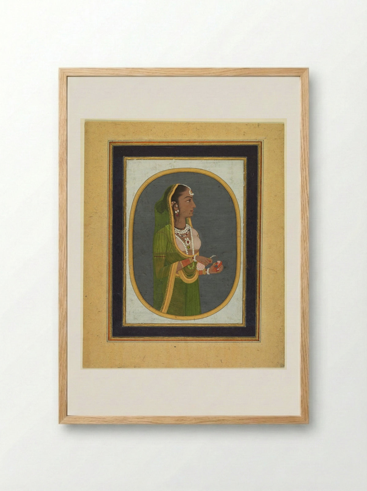 Court Lady Pouring Wine - Muhammad Rizavi Hindi - Framed Print Wood
