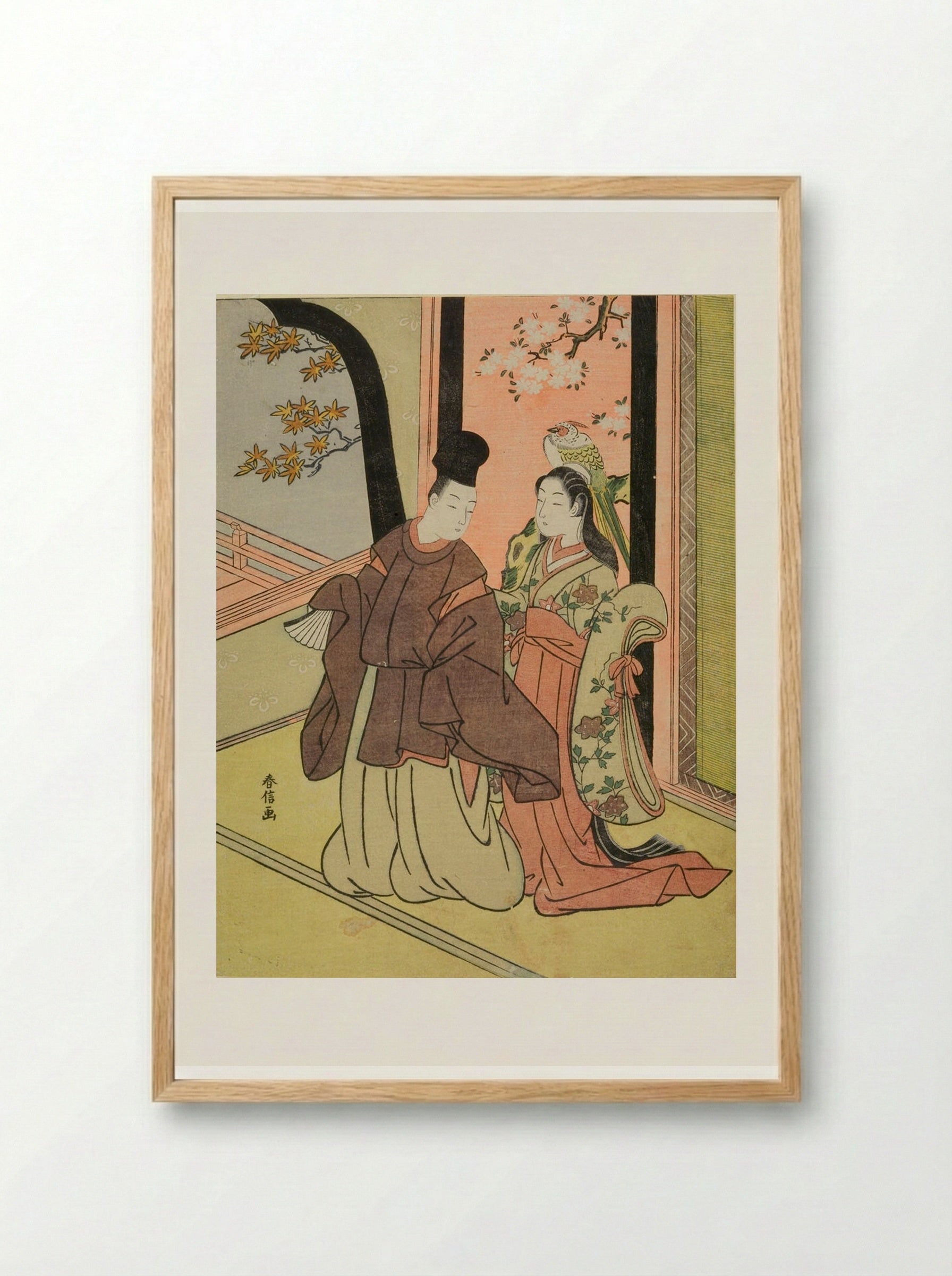 Court Lady and Young Noble (Ono no Komachi & Ariwara no Narihira?) - Suzuki Harunobu - Framed Print Wood