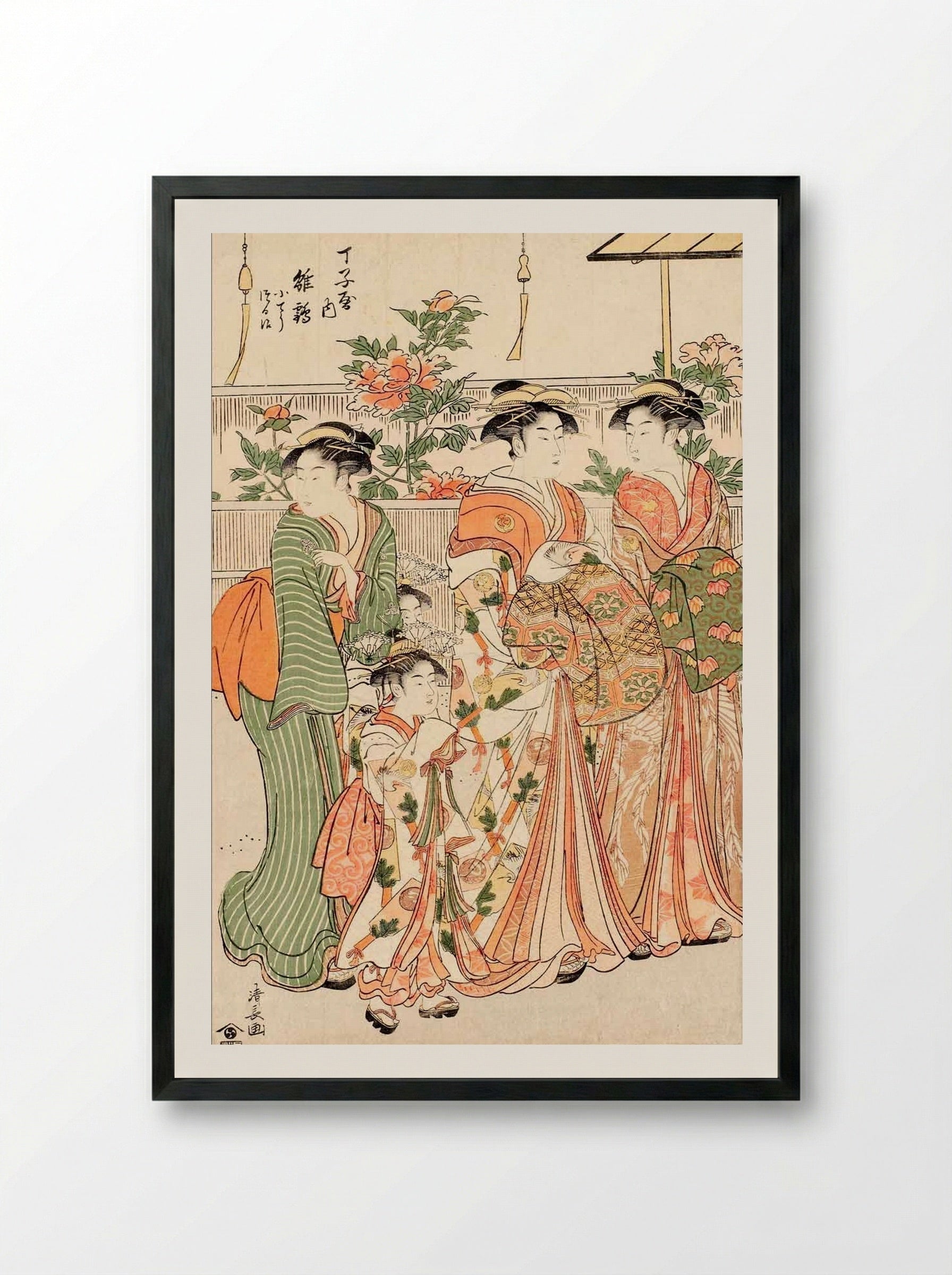 Courtesan Mitsuura of the Nakaomiya - Torii Kiyonaga - Framed Print Black