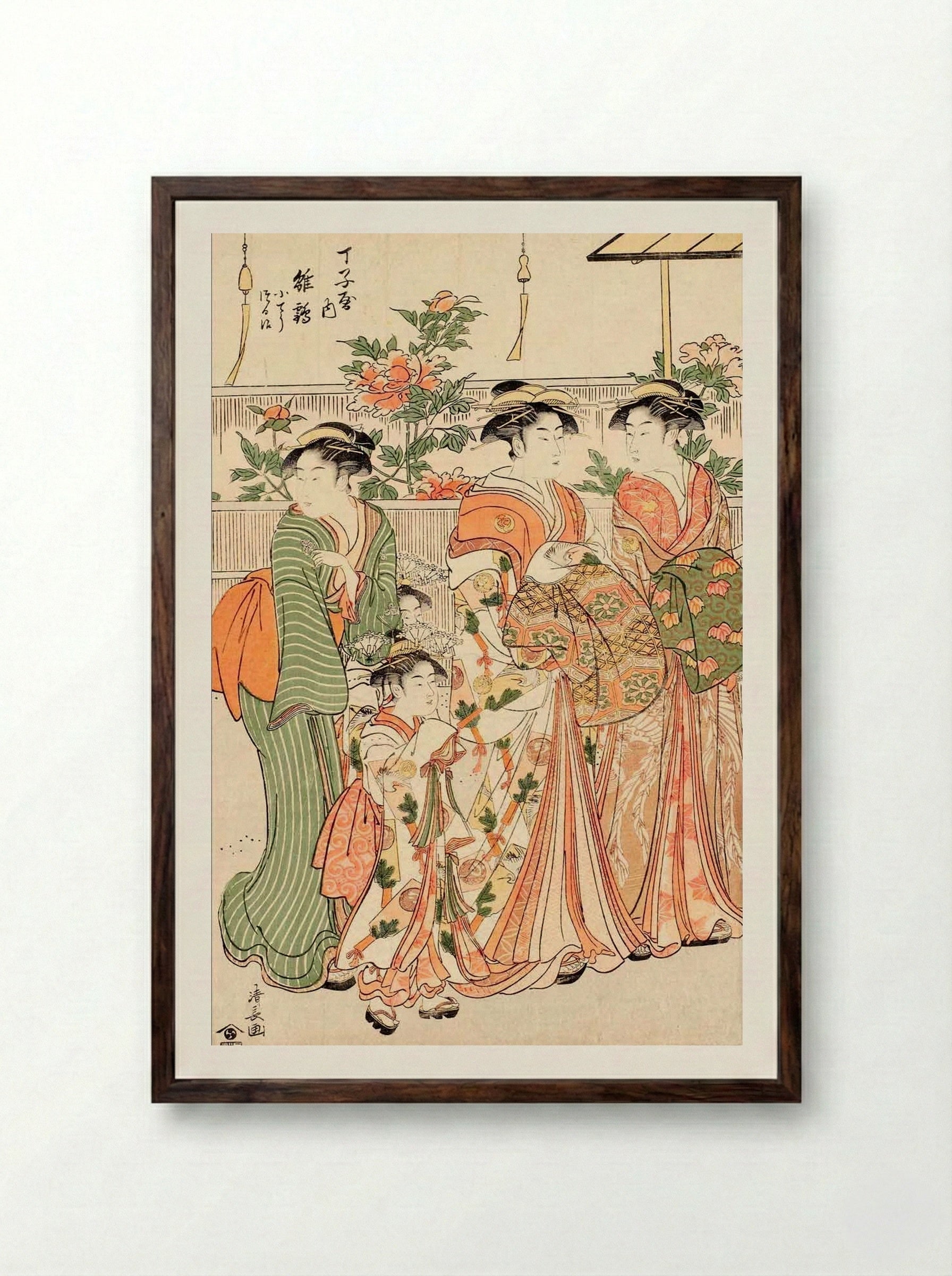 Courtesan Mitsuura of the Nakaomiya - Torii Kiyonaga - Framed Print Dark Wood