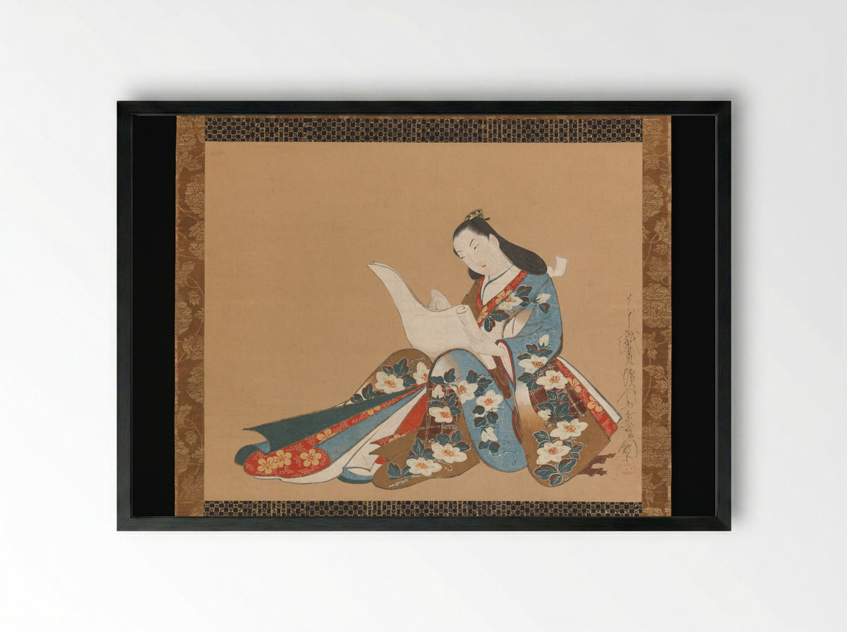 Courtesan Writing a Letter - Kaigetsudō Doshin - Framed Print Black