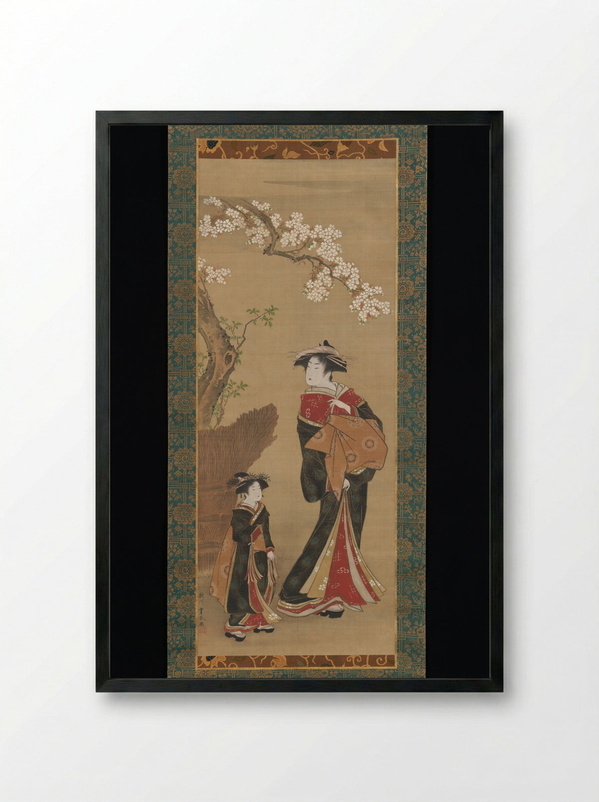 Courtesan and Attendant - Utagawa Toyoharu - Framed Print Black