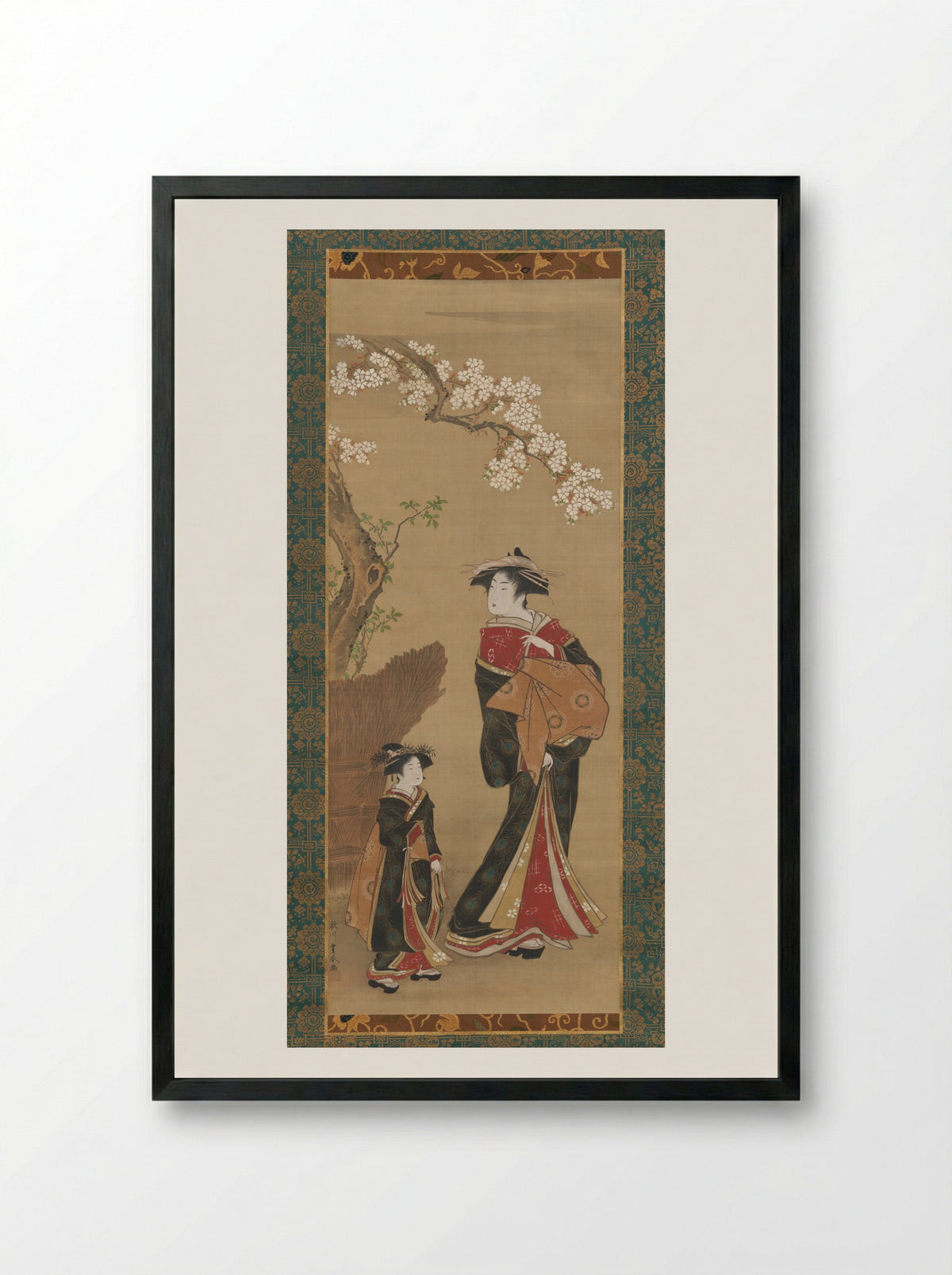Courtesan and Attendant - Utagawa Toyoharu - Framed Print Black