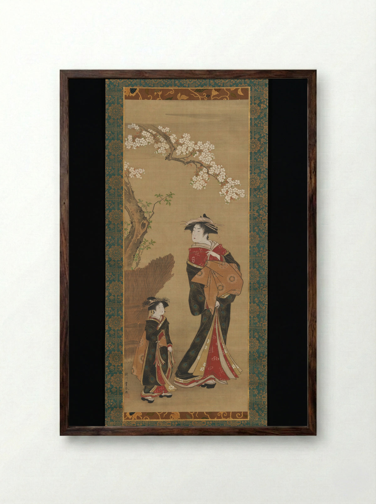 Courtesan and Attendant - Utagawa Toyoharu - Framed Print Dark Wood
