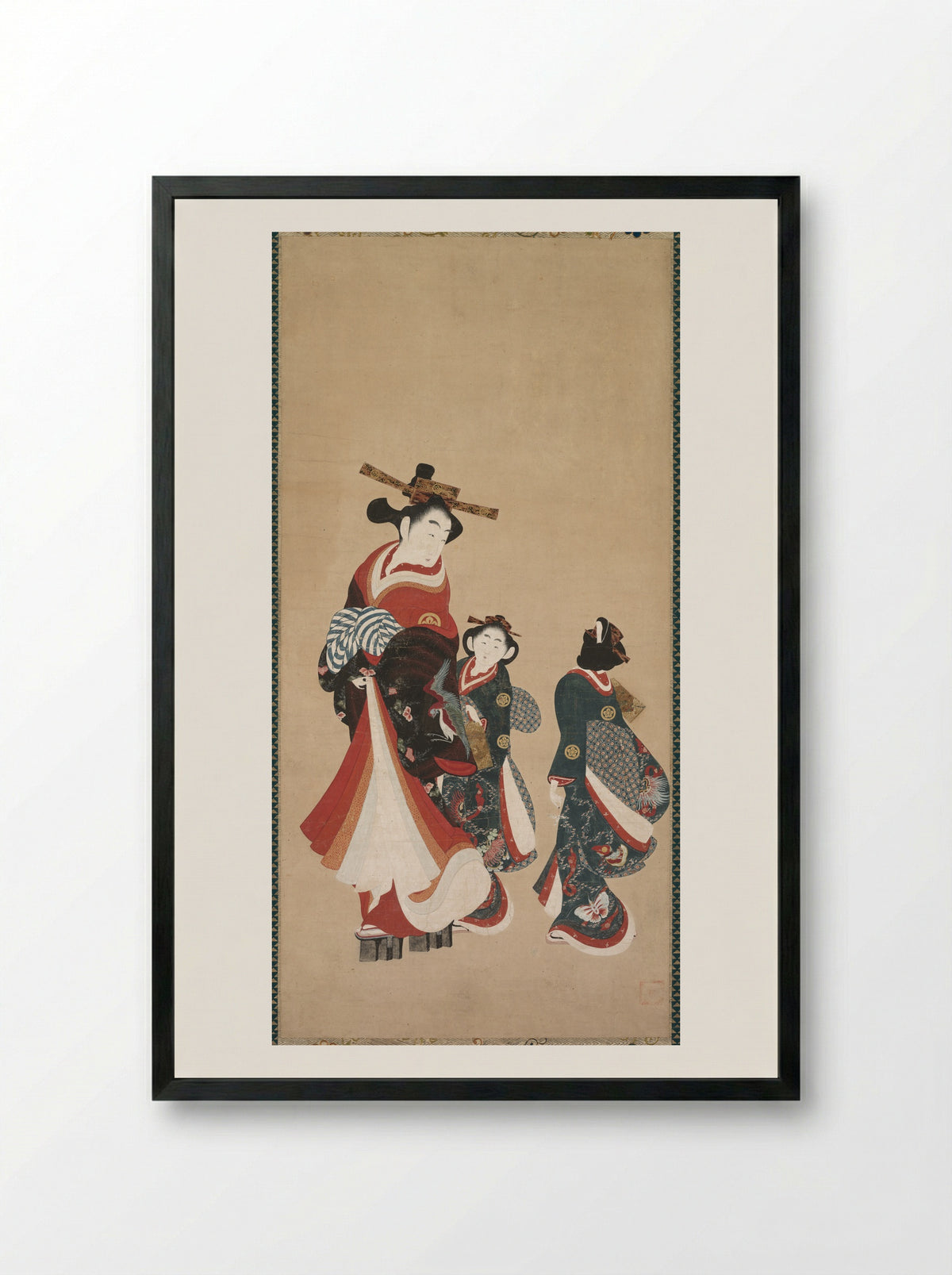 Courtesan and Attendants - Engetsudō - Framed Print Black