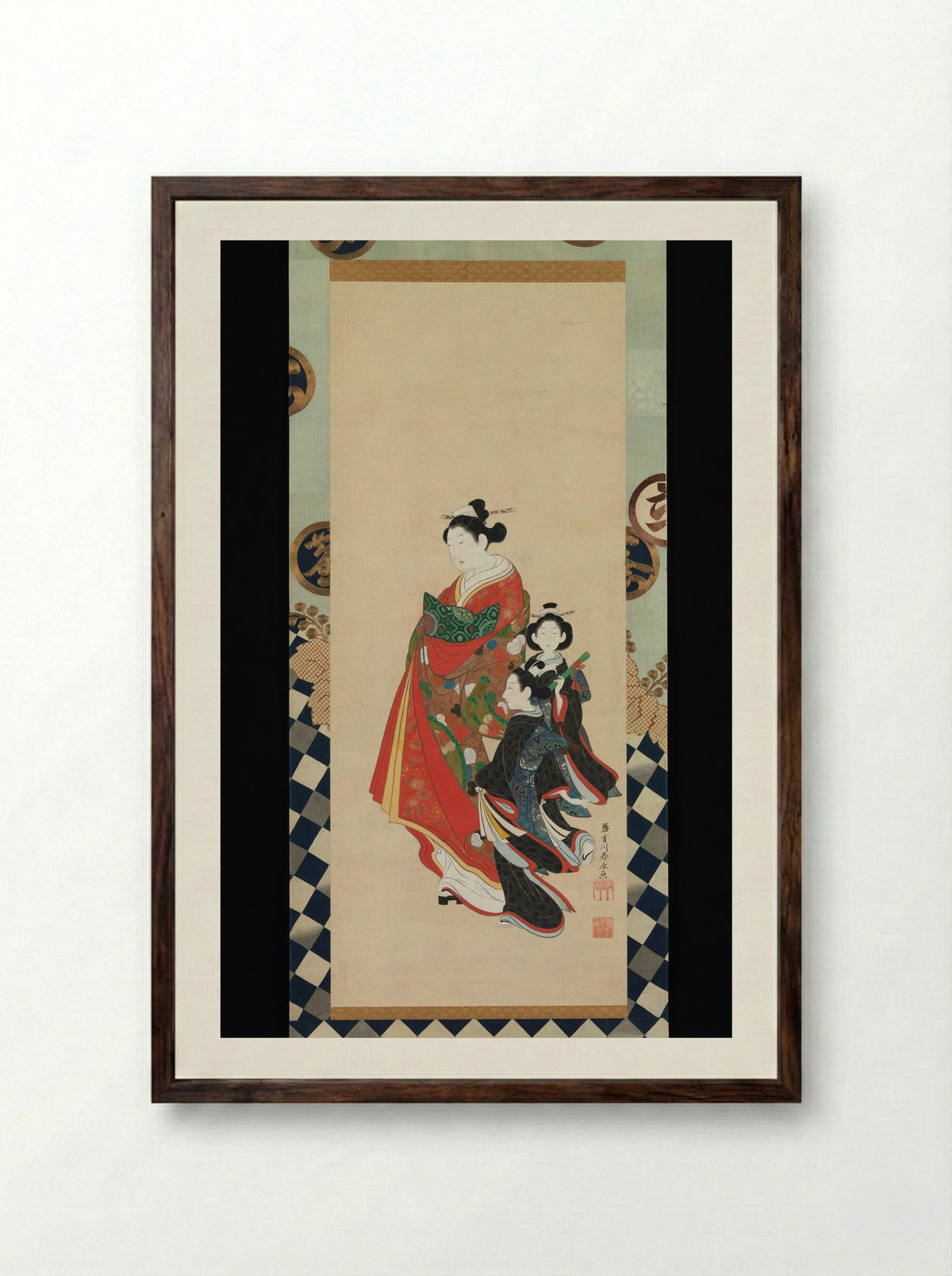Courtesan and Attendants - Miyagawa Shunsui - Framed Print Dark Wood
