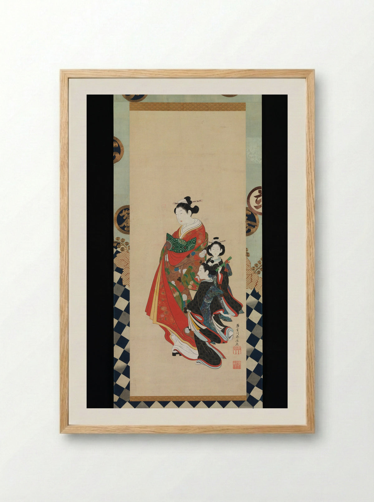 Courtesan and Attendants - Miyagawa Shunsui - Framed Print Wood