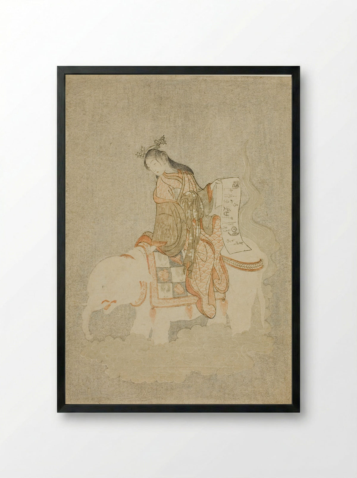 Courtesan on White Elephant - Suzuki Harunobu - Framed Print Black